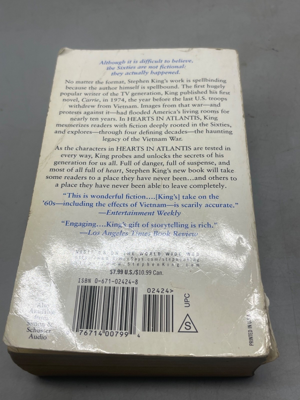Hearts in Atlantis book Stephen King paperback 1999 copyright 672 pages READ