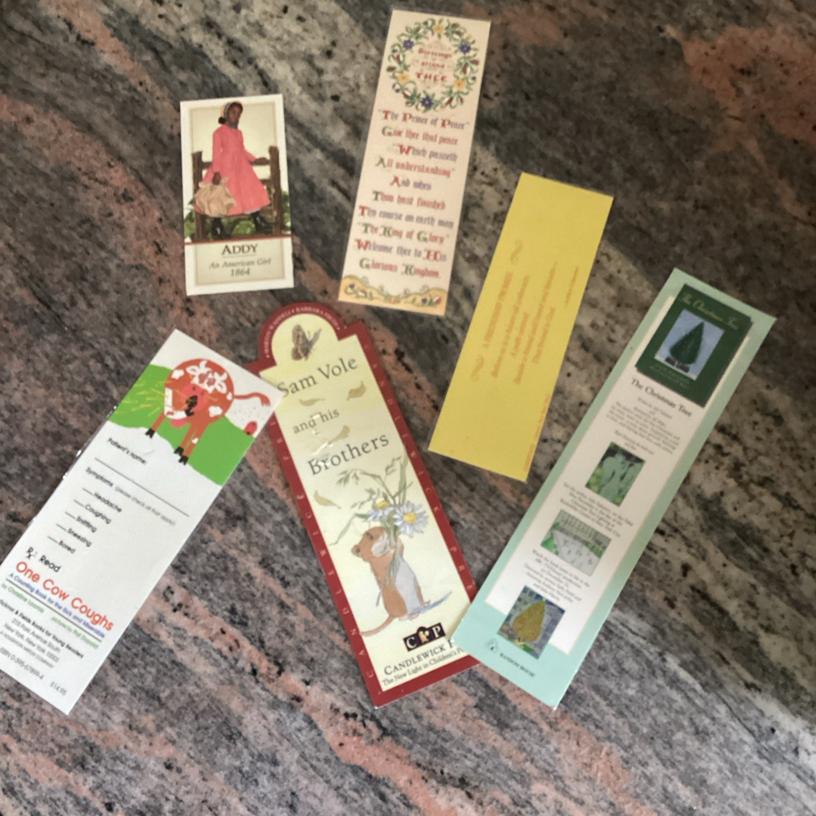 1990’s Children’s Bookmarks Addy American Girl Sam Vole Christmas Tree One Cow