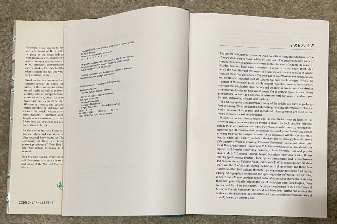 The New Harvard Dictionary of Music (1986, Hardcover) Edited by DON RANDEL
