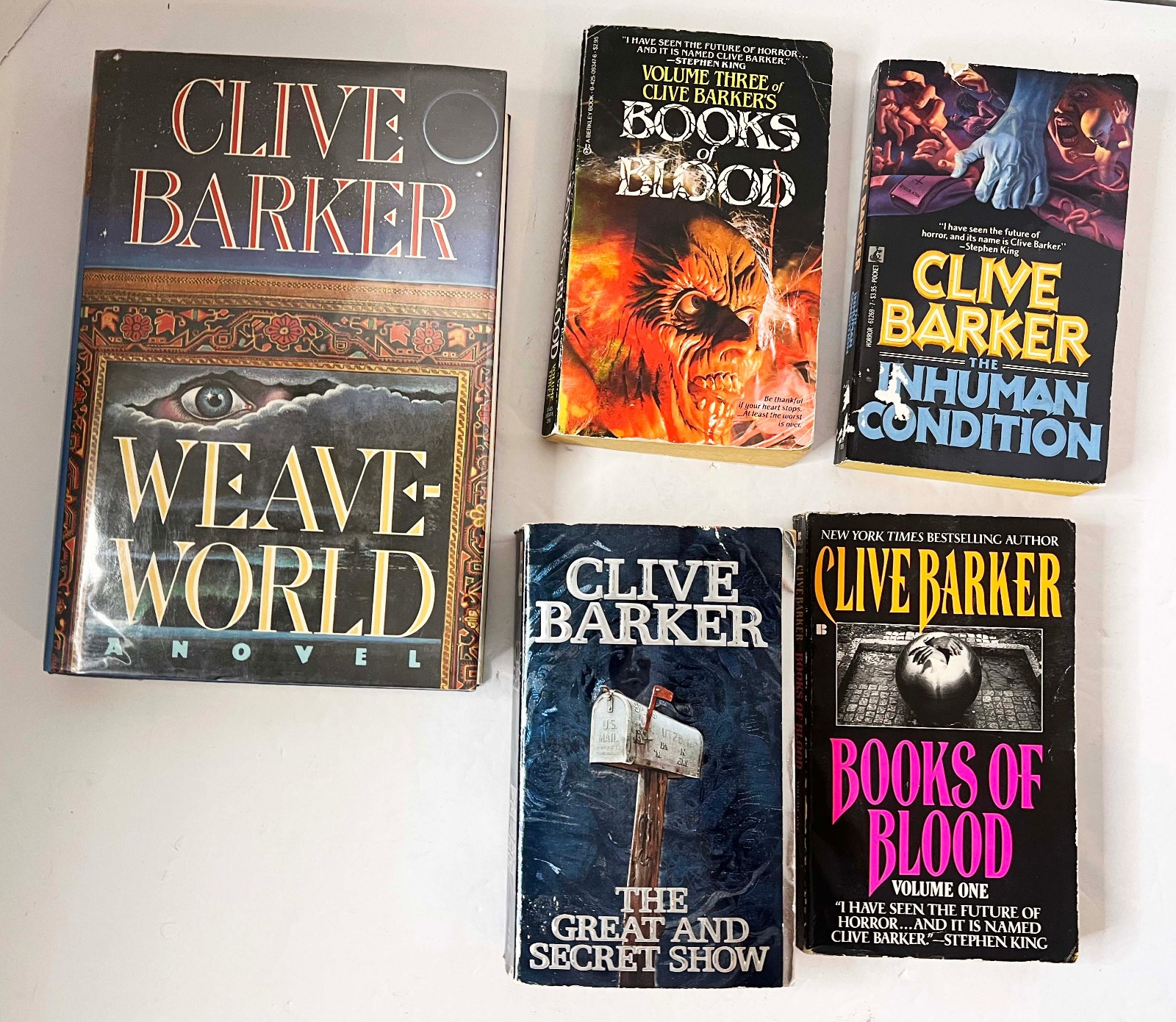Clive Barker 5 Book Lot Weaveworld Books Blood 1 3 Inhuman Condition secret