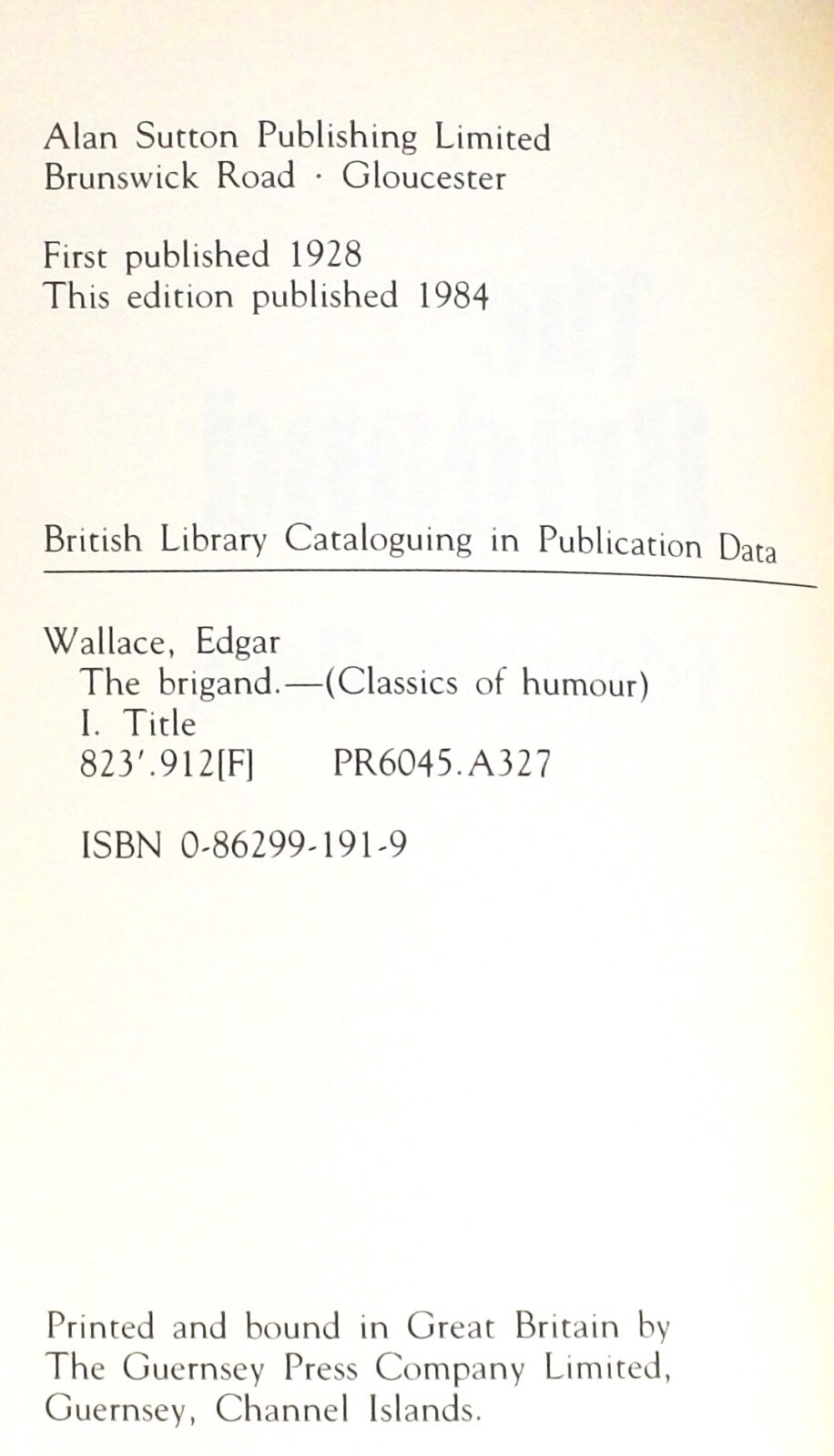 EDGAR WALLACE — THE BRIGAND — ALAN SUTTON PUBLISHING (UK, 1984)