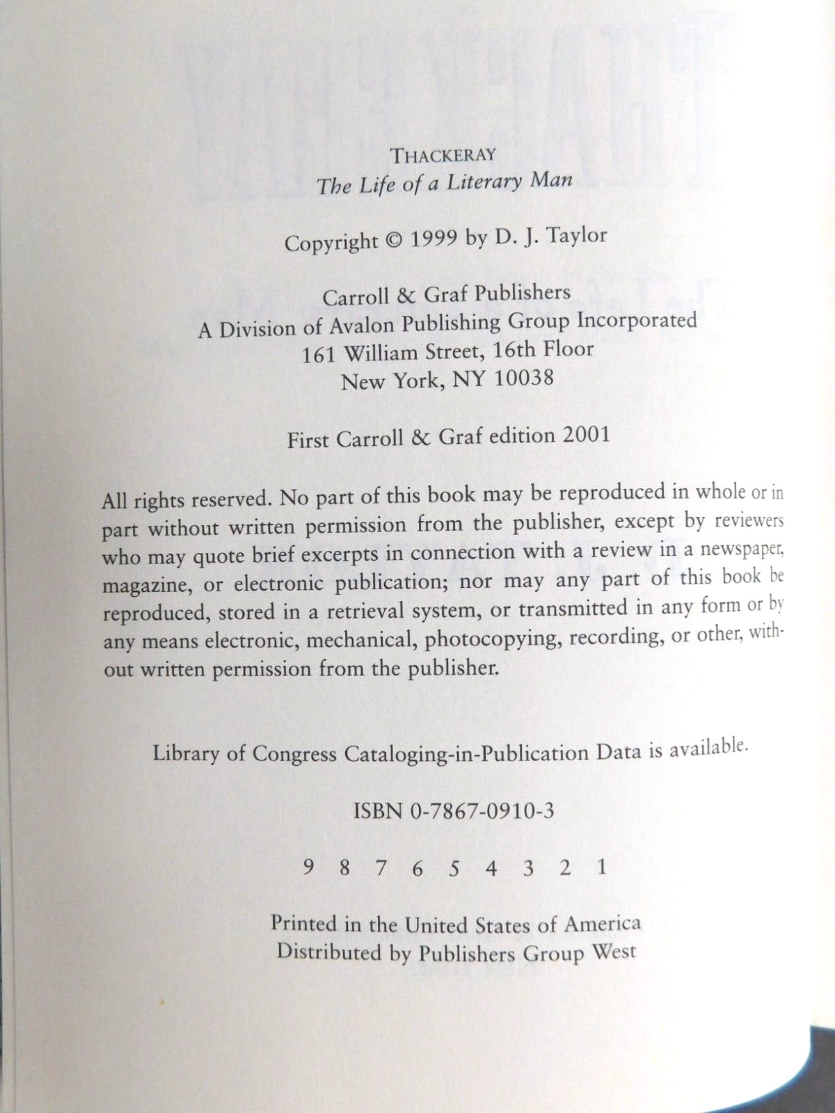 THACKERAY: Life & Times of a Literary Man 1999 by D. TAYLOR 494 pages Hardcover
