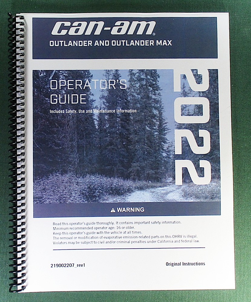 2022 Can-Am Outlander 1000R XT Owner’s Manual: 260 Pages & Protective Covers