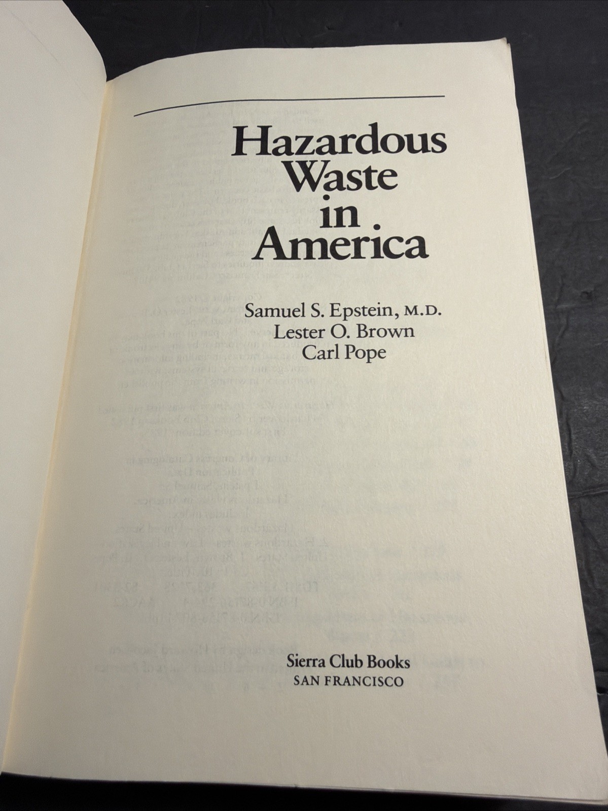 Hazardous Waste In America Samuel Epstein Paperback 1982
