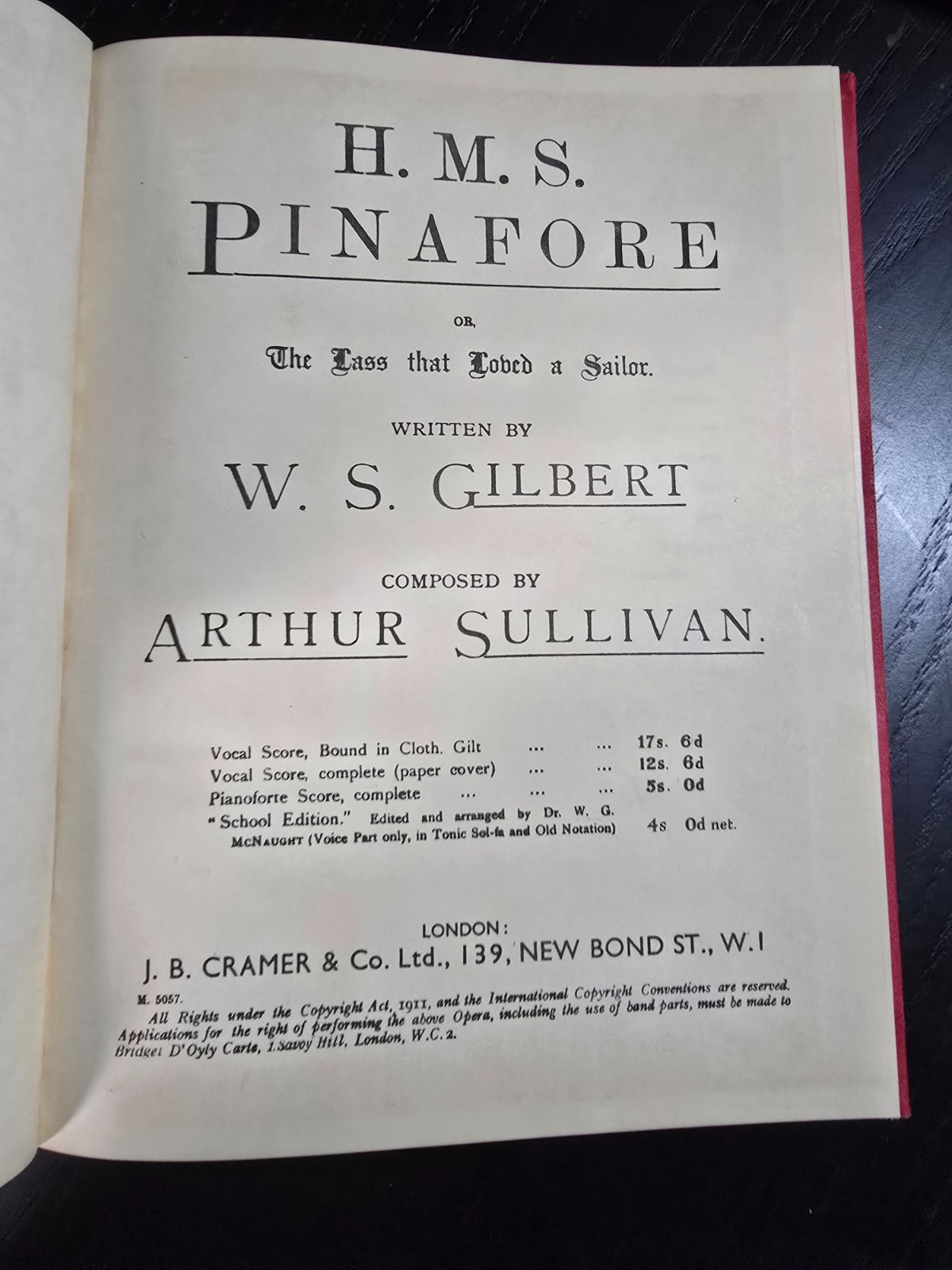 H.M.S. Pinafore (Piano-Vocal) Gilbert & Sullivan, J.B. Cramer, hardcover