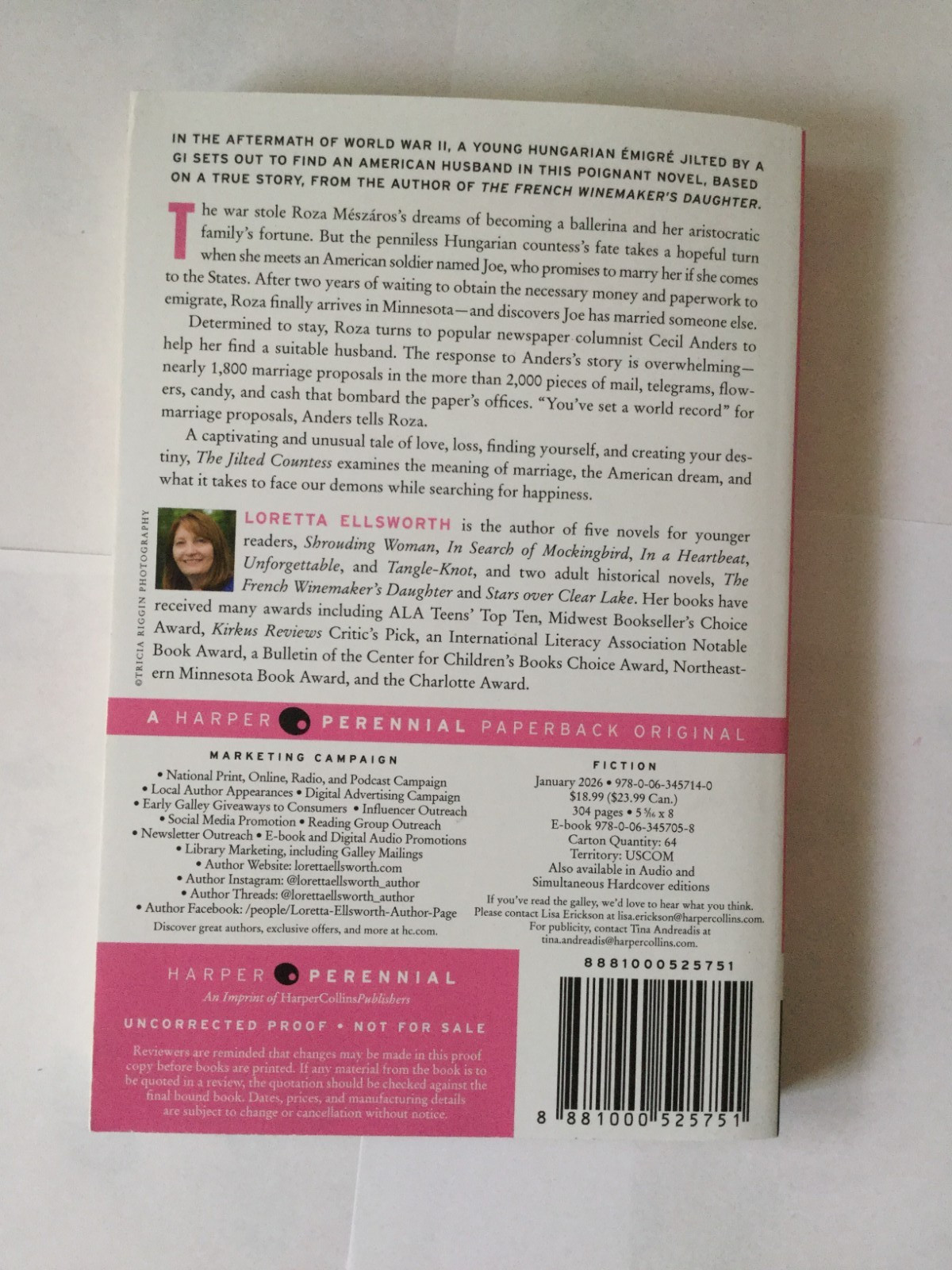The Jilted Countess: A Novel, Loretta Ellsworth UNCORRECTED PROOF 1/2026 NEW