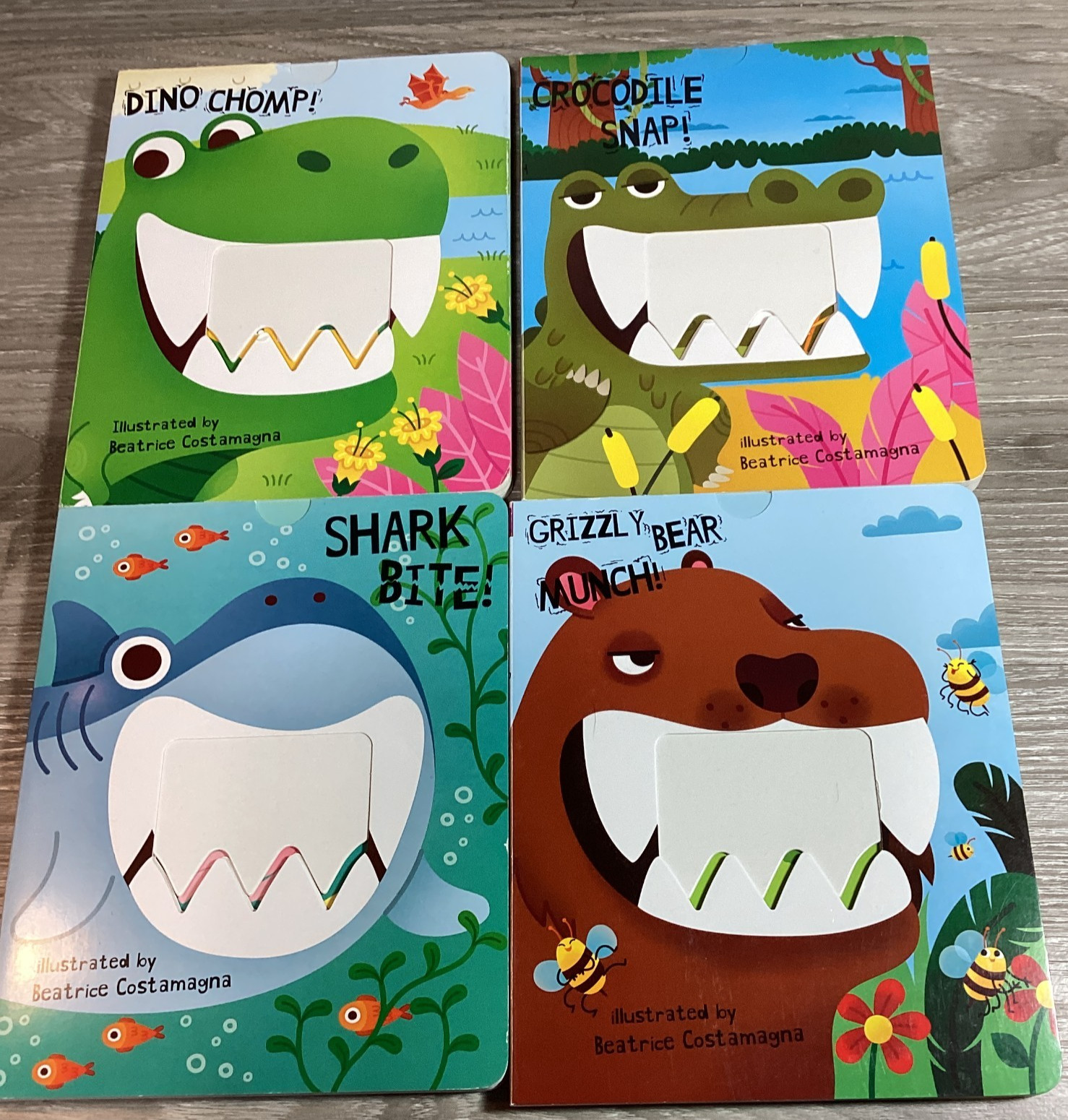 Little Bee Crunchy Books 4 Interactive Board Book Box Set Shark Bite Dino Chomp