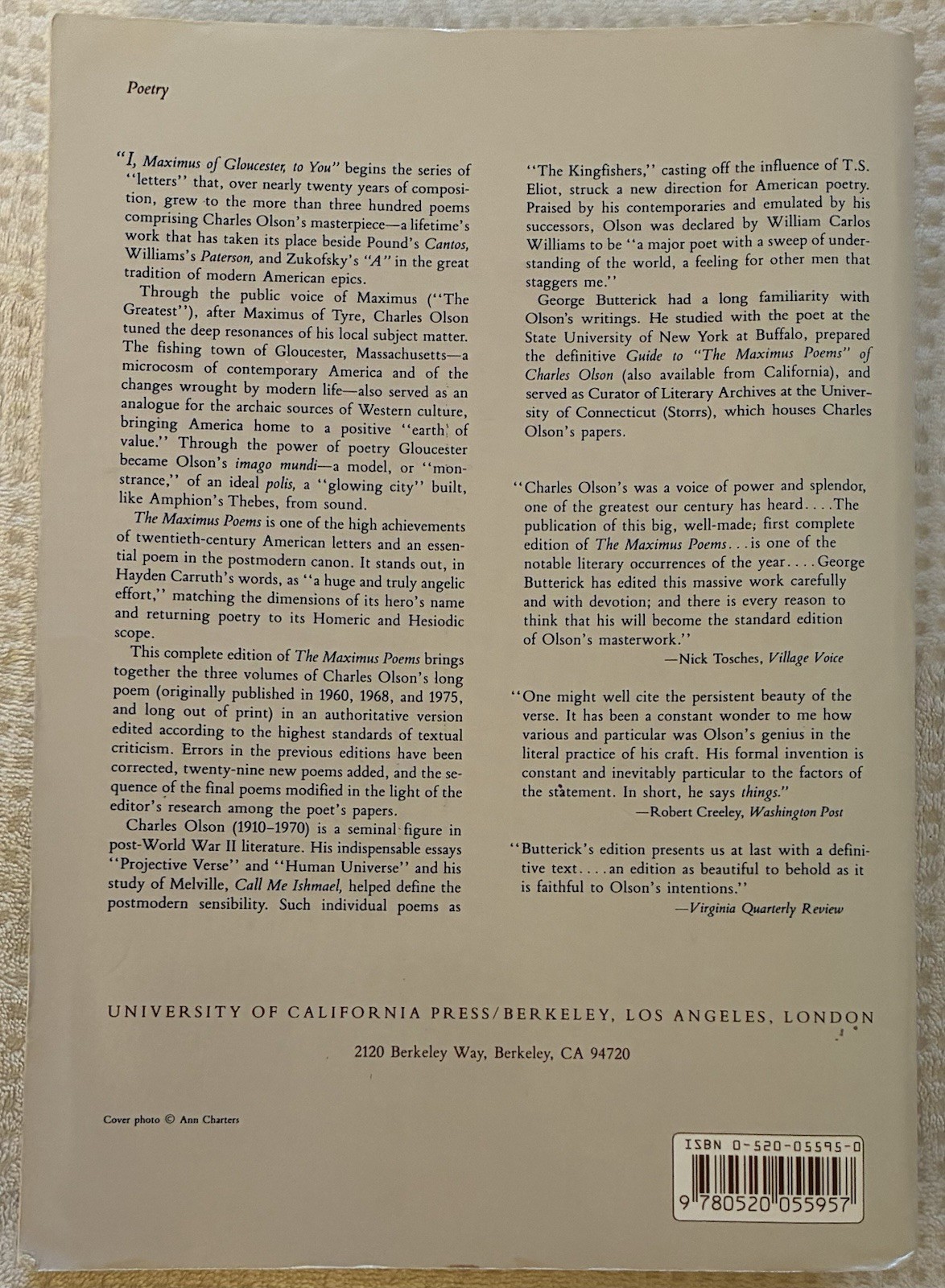 THE MAXIMUS POEMS by Charles Olson Paperback