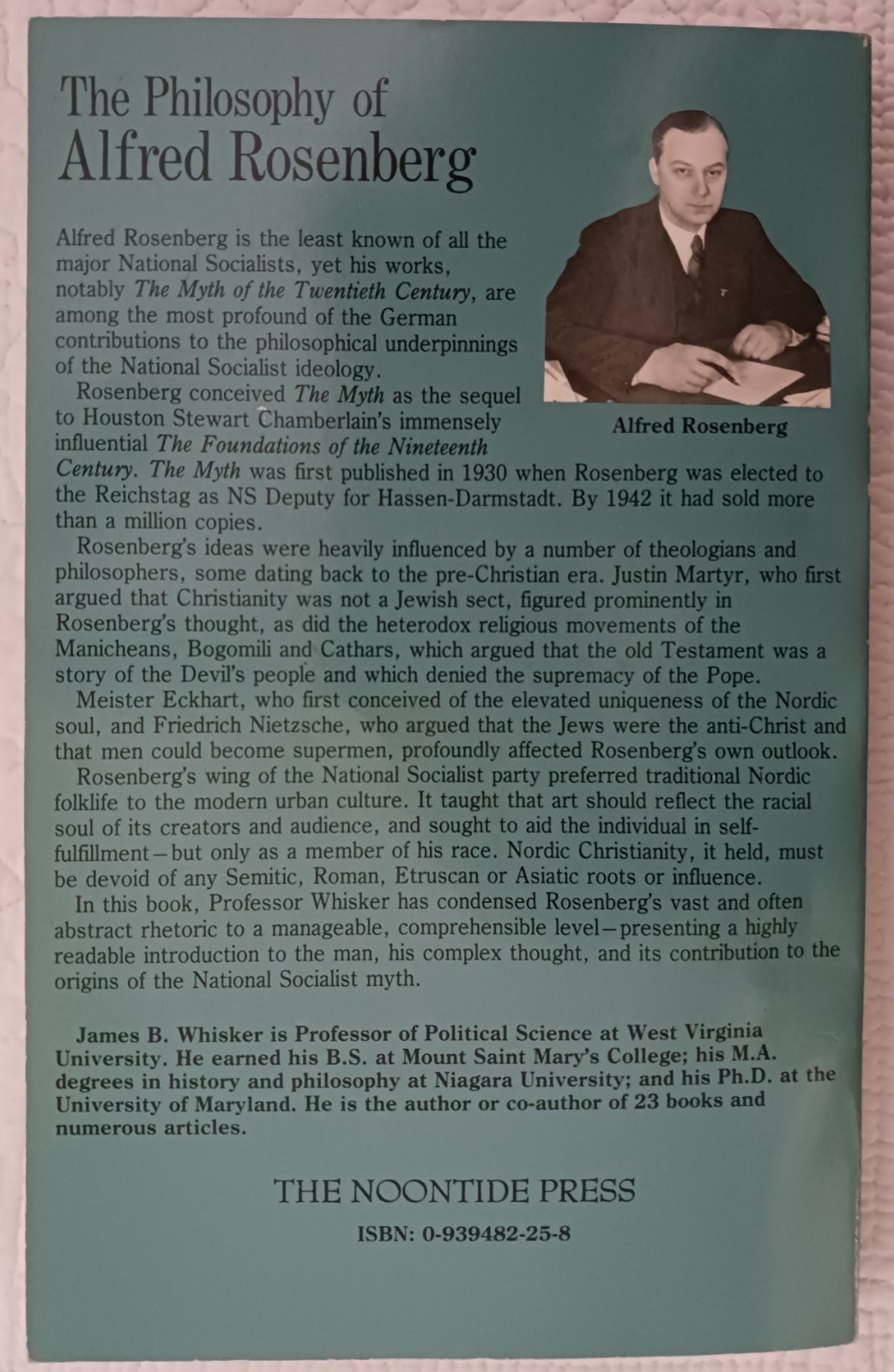 THE PHILOSOPHY OF ALFRED ROSENBERG by James B. Whisker, 1990 PB