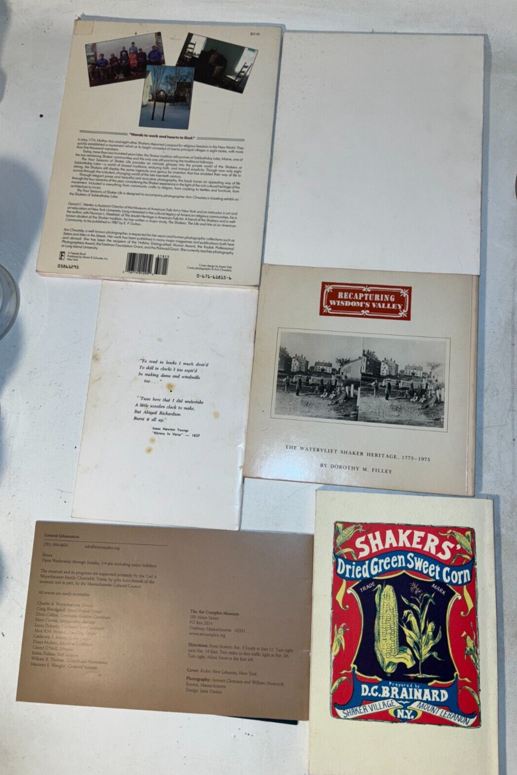 (5) Mixed Shaker Book Lot Religion Life Furniture Clocks Seeds Watervliet etc.