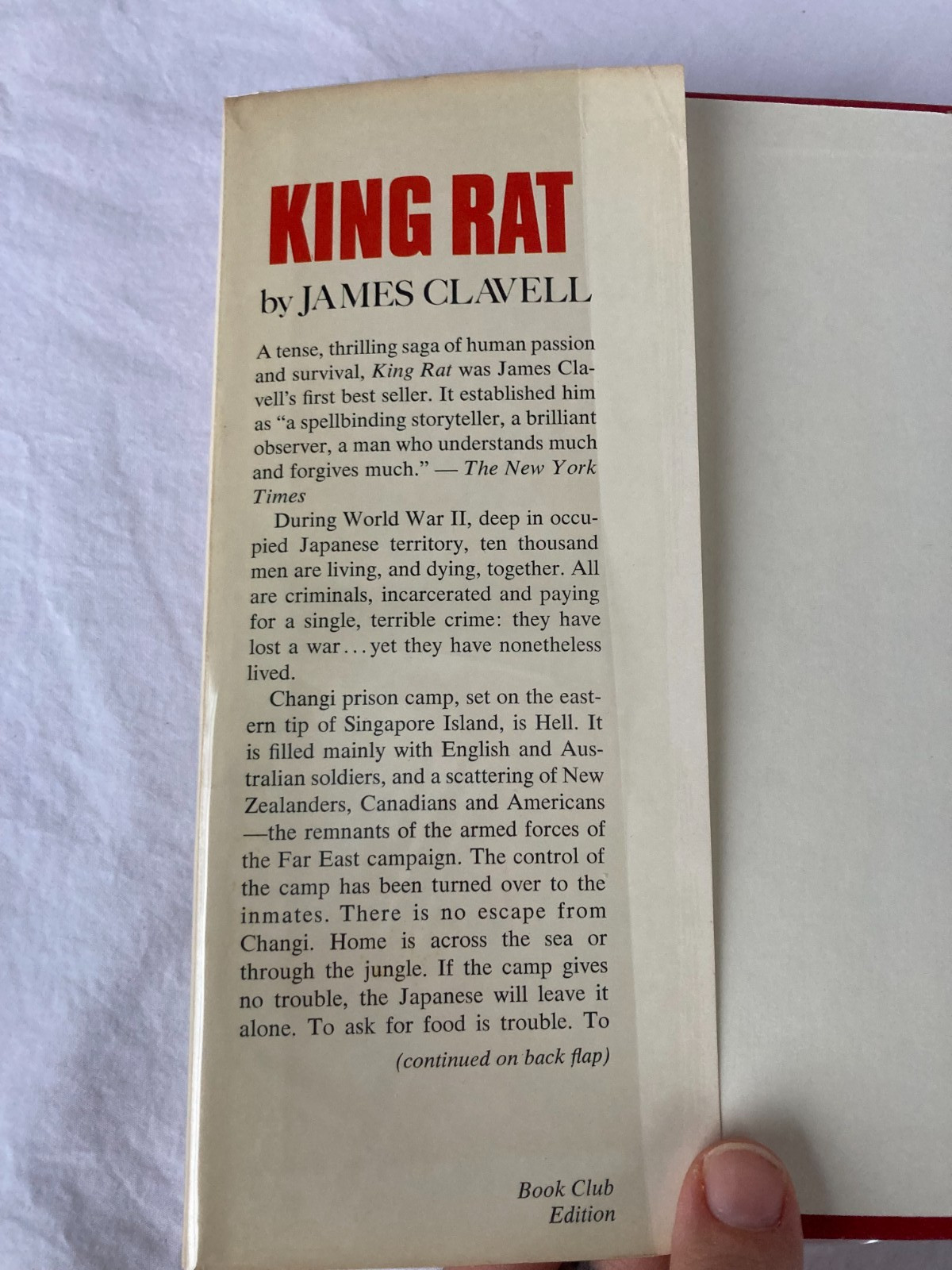 King Rat – James Clavell – 1962 BCE HC Atheneum DJ + Clear Cover