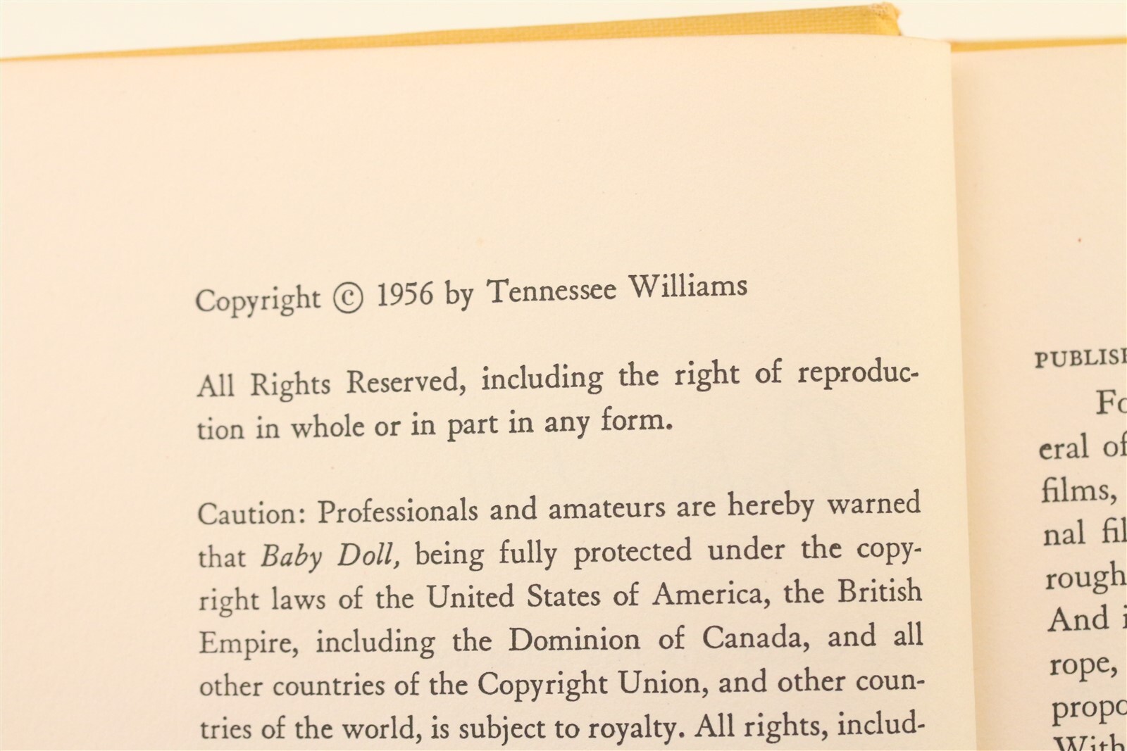 1956 Baby Doll by Tennessee Williams Hard Back Book