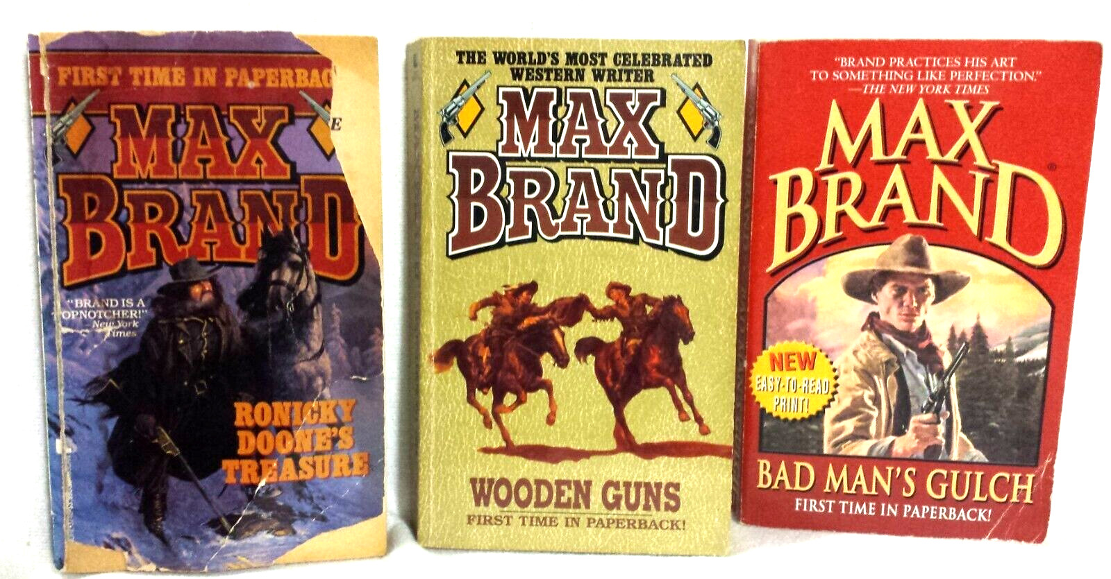 Max Brand Book Lot/3 Ronicky Doone’s Treasure / Wooden Guns /Bad Man’s Gulch Ppb