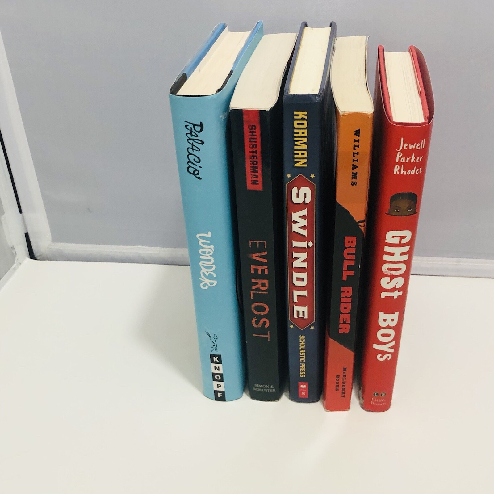Teen Boys Book Lot Of 5 Fiction Wonder, Ever Lost, Swindle, Bull Rider,Ghost Boy