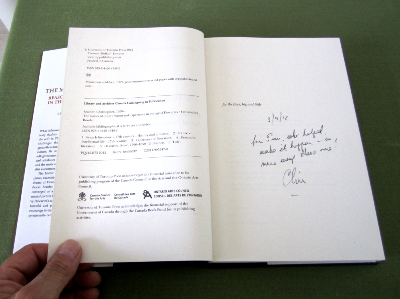 The Matter of Mind, Christopher Braider, Hardcover Book with Dust Jacket SIGNED