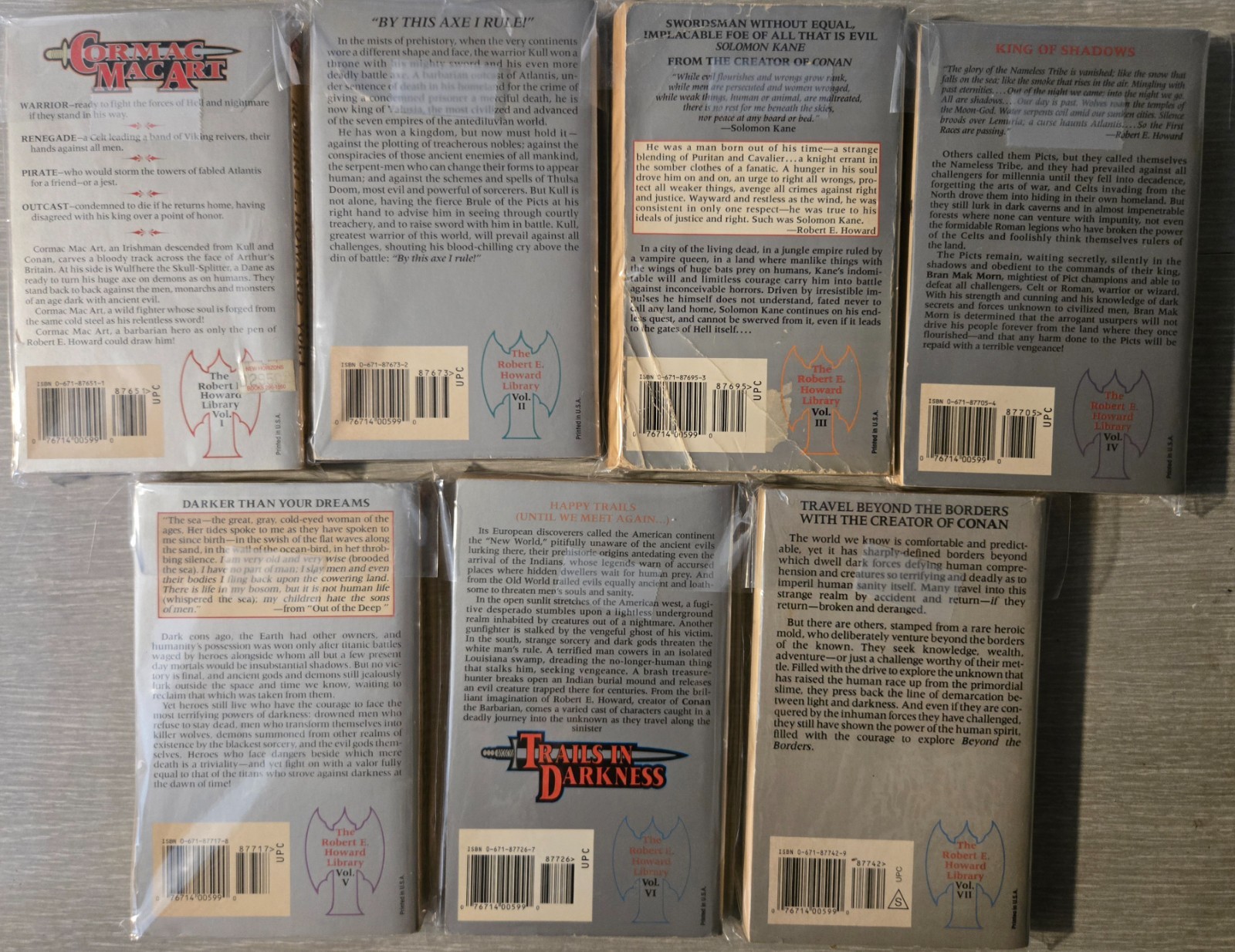 Robert E. Howard Library Series Vol 1-7 COMPLETE Baen Books 1990s Pulp Lot