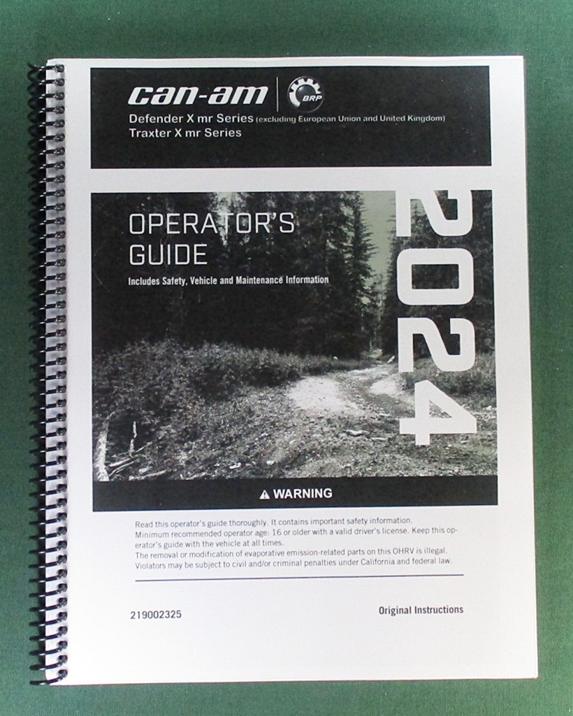 2024 Can-Am Defender X mr HD10 Owner’s Manual: 212 Pages & Protective Covers