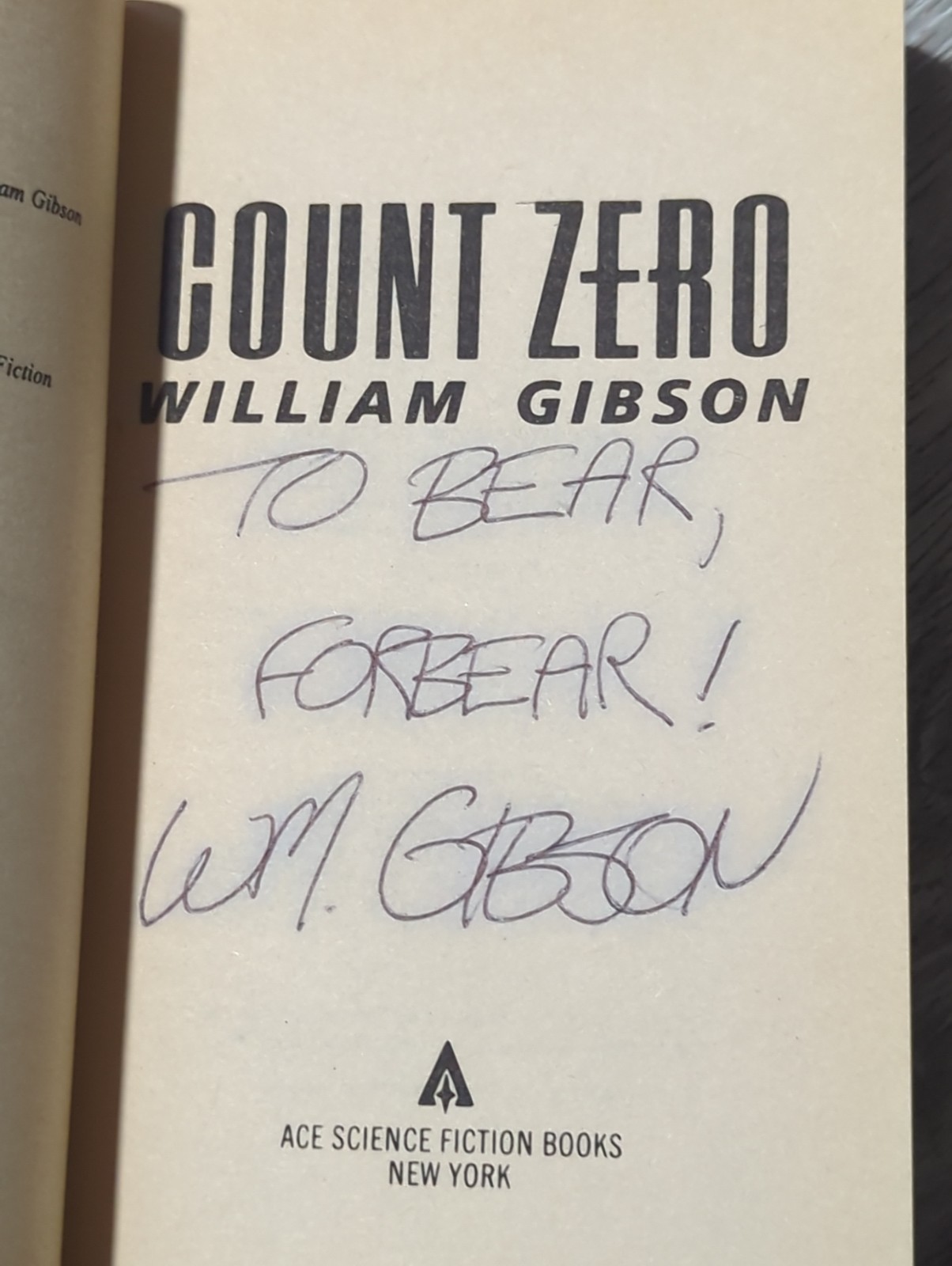 Count Zero by William Gibson (1987 Ace 1st ed/1st print) Signed by Author