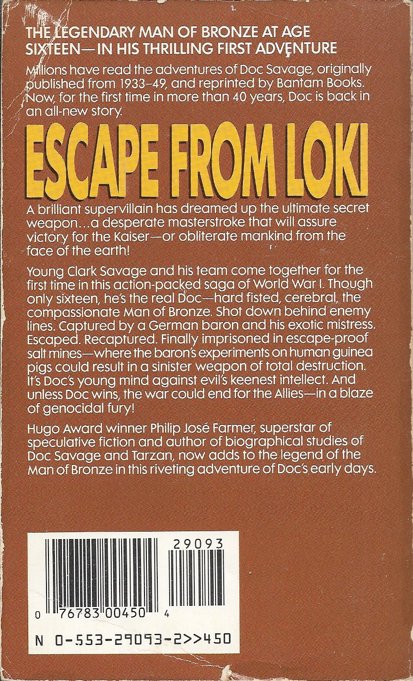 Philip Jose Farmer’s Doc Savage Escape from Loki PBO 1st Man of Bronze Pulp Hero
