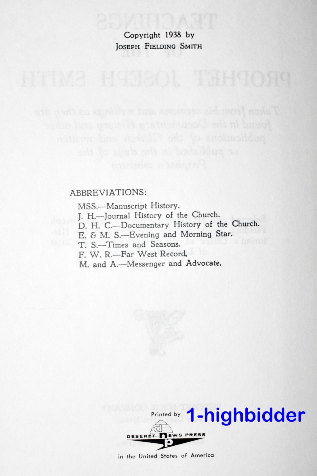 Vtg Teachings of the Prophet Joseph Smith by Joseph Fielding Smith LDS Mormon