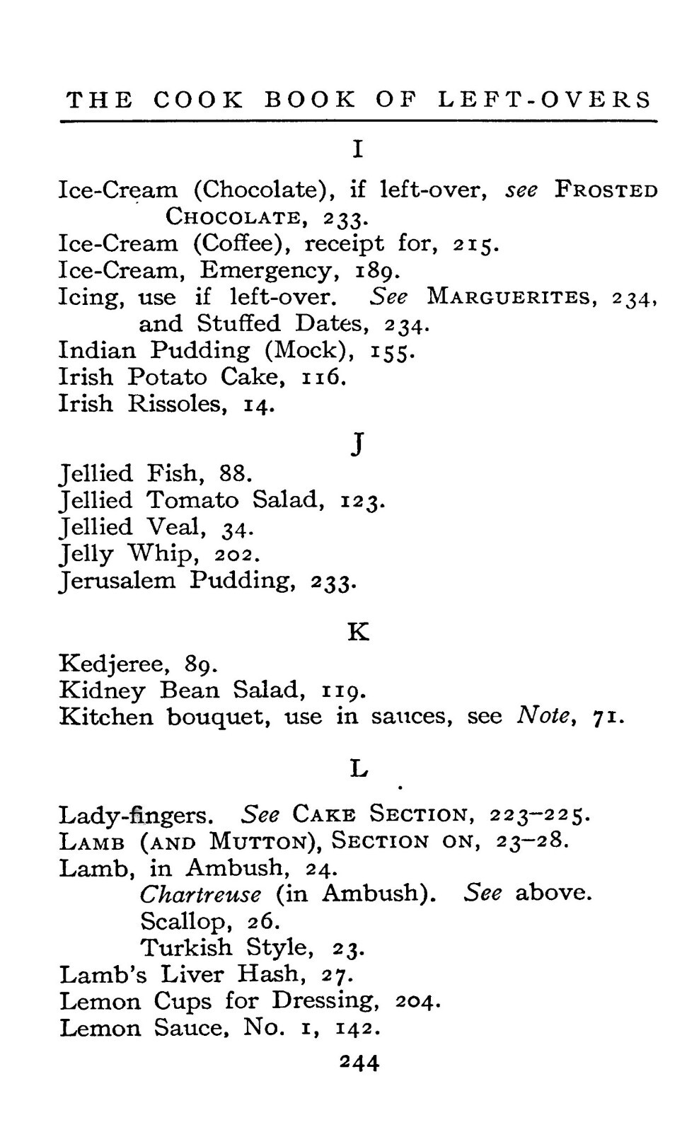 1911 The Cook Book Of Left Overs 252 Pages