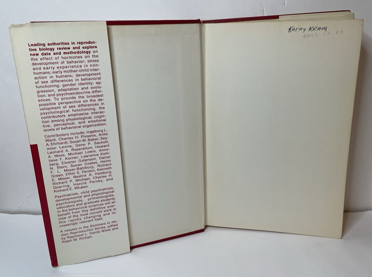 Sex Differences in Behavior HC Book Biomedical Health John Wiley 1974 Rare Vtg