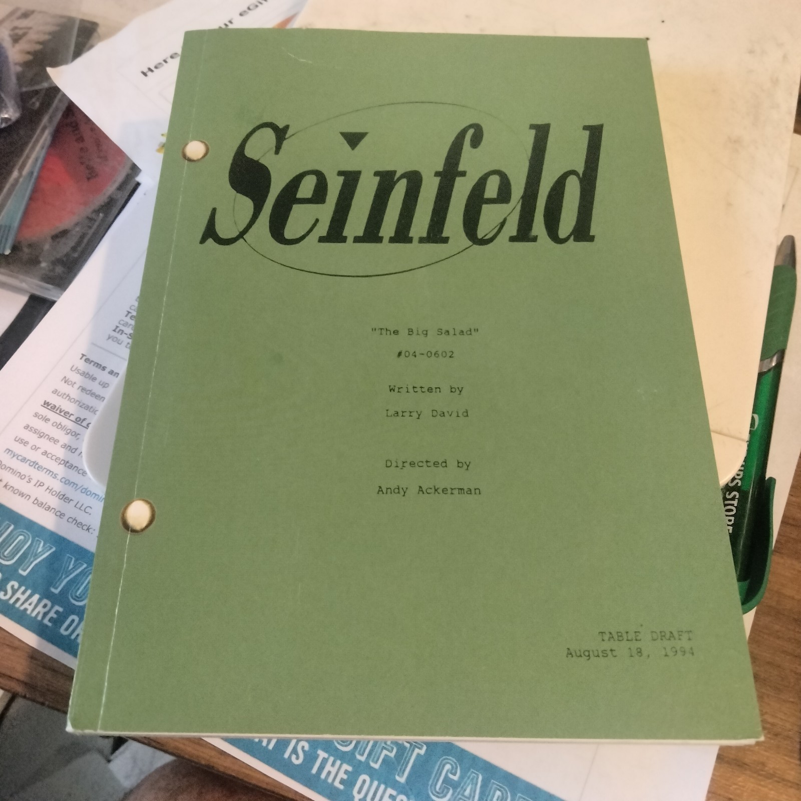 Seinfeld Table Draft “The Big Salad” August 18, 1994. Larry David