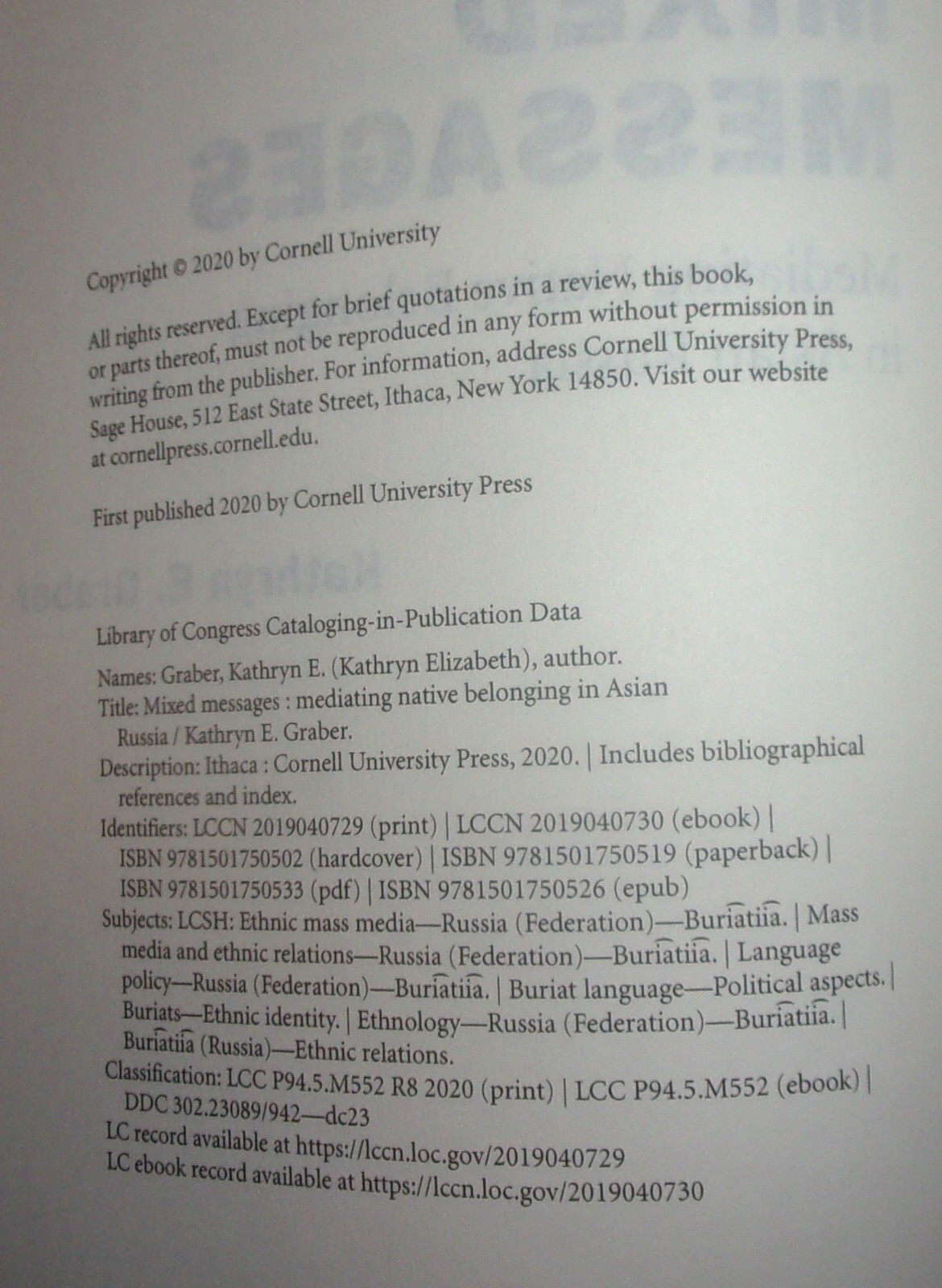 MIXED MESSAGES-Mediating Native Belonging in Asian Russia-Kathryn Graber-SUPERB!