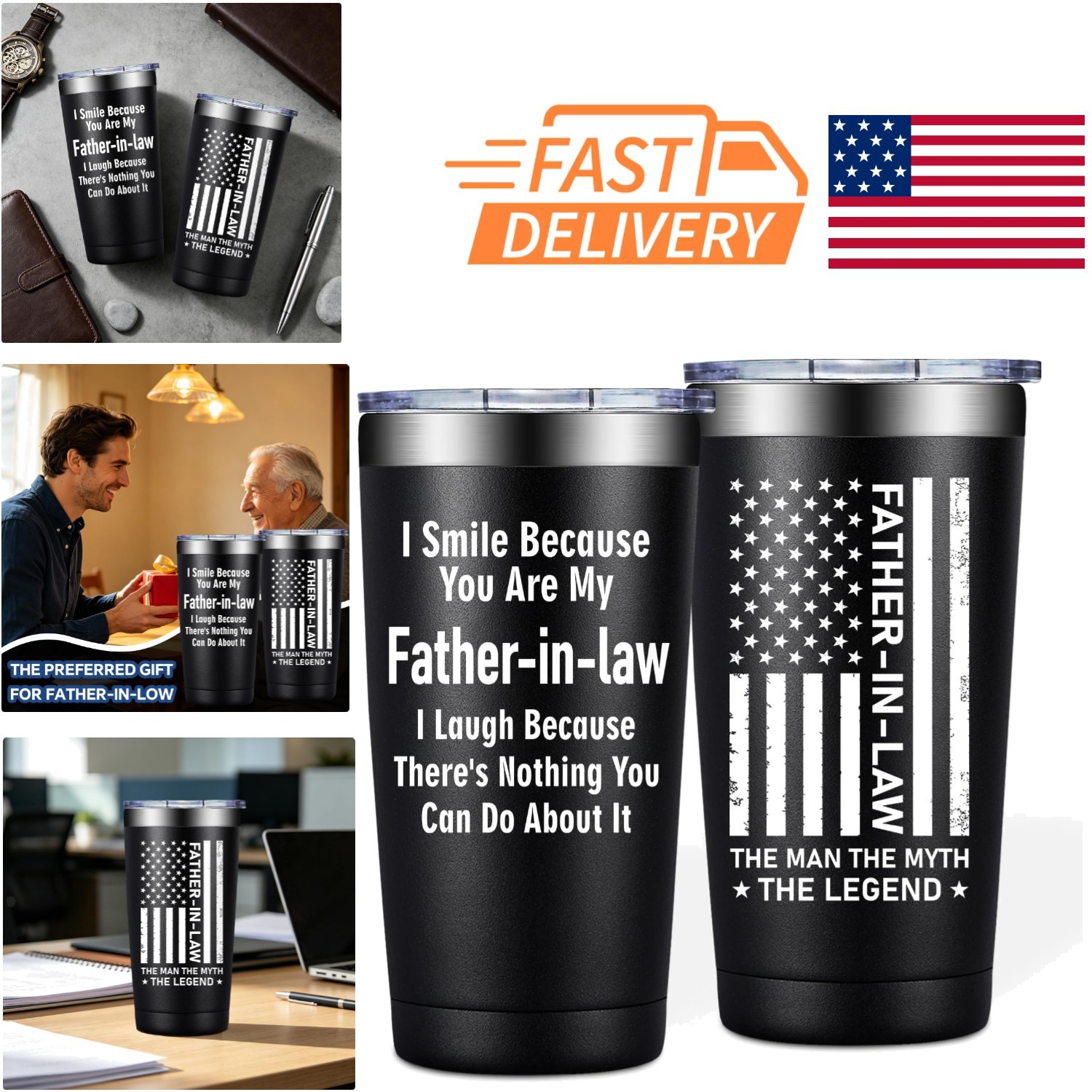 Father in Law Birthday Gift 20oz Travel Tumbler Non Slip Scratch Resistant
