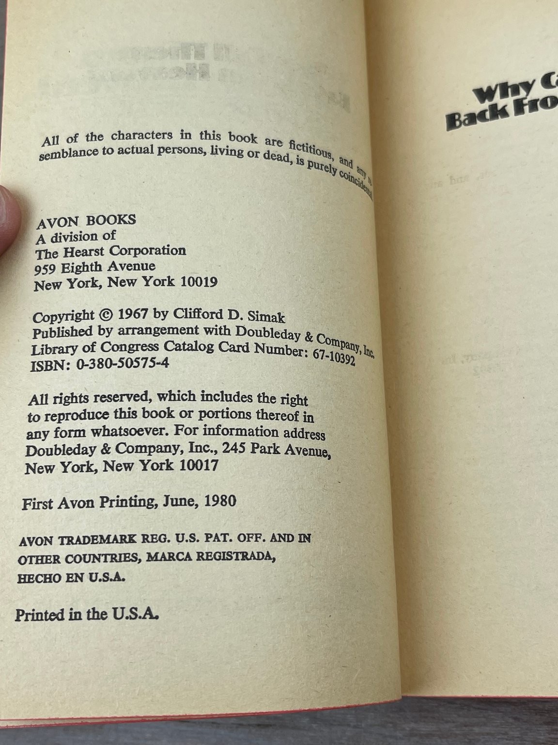 Why Call Them Back From Heaven? Clifford D Simak 1980 First Avon Printing Sci-Fi