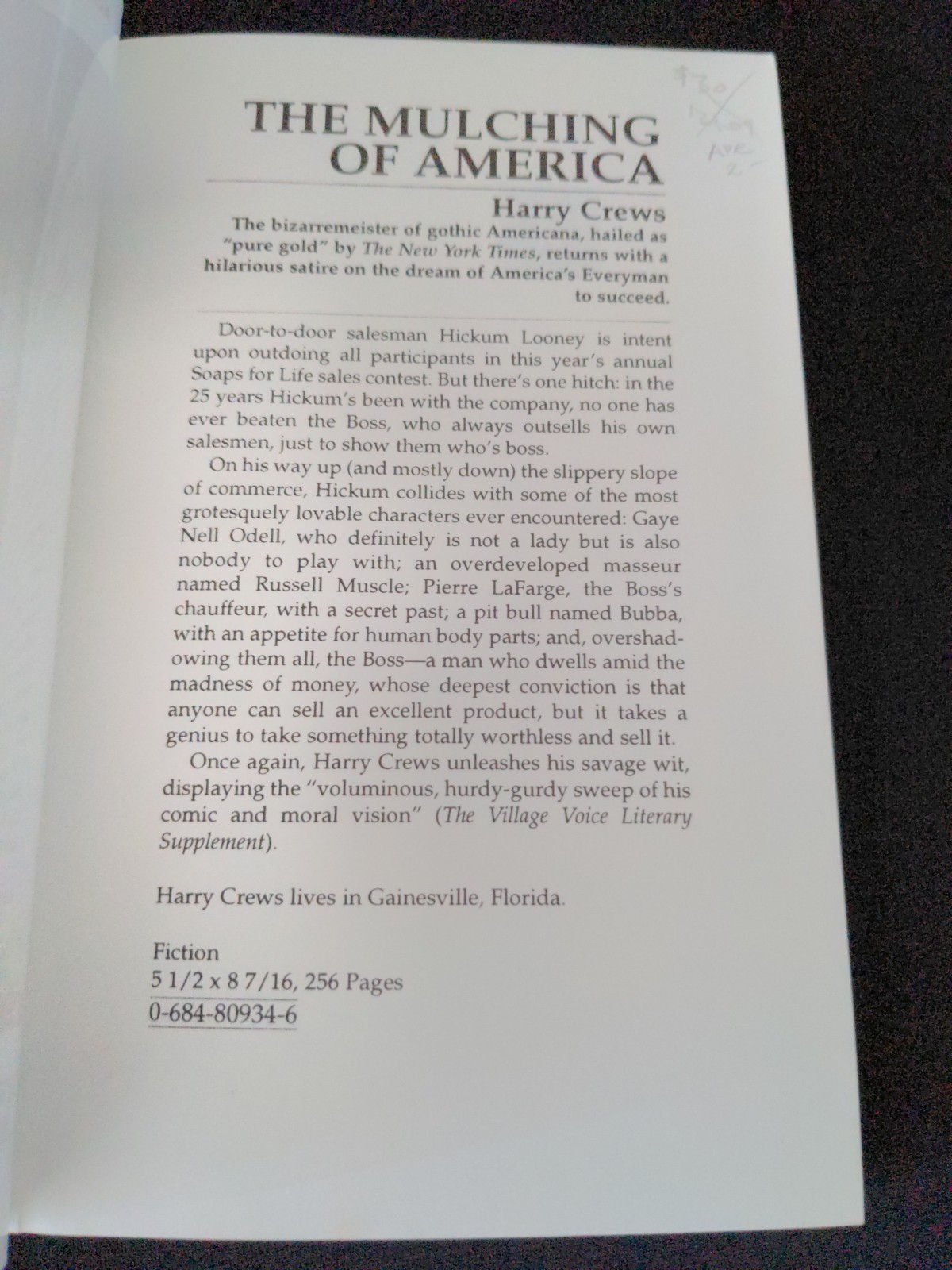 Uncorrected ProofThe Mulching of America By Harry Crews PB ARC