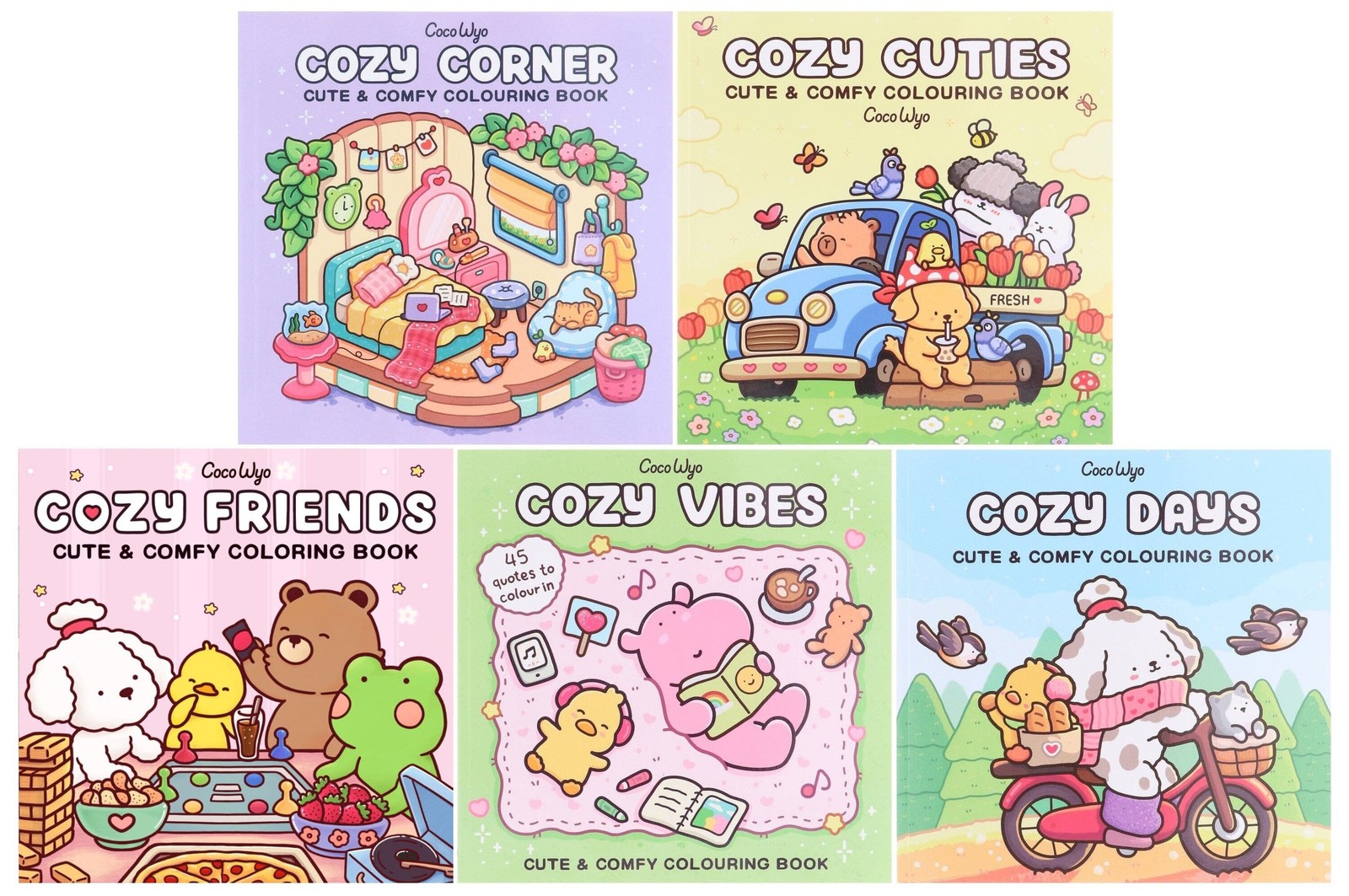 Coco Wyo: A Cute & Comfy 5 Colouring Books Set – Ages 12+ – Paperback