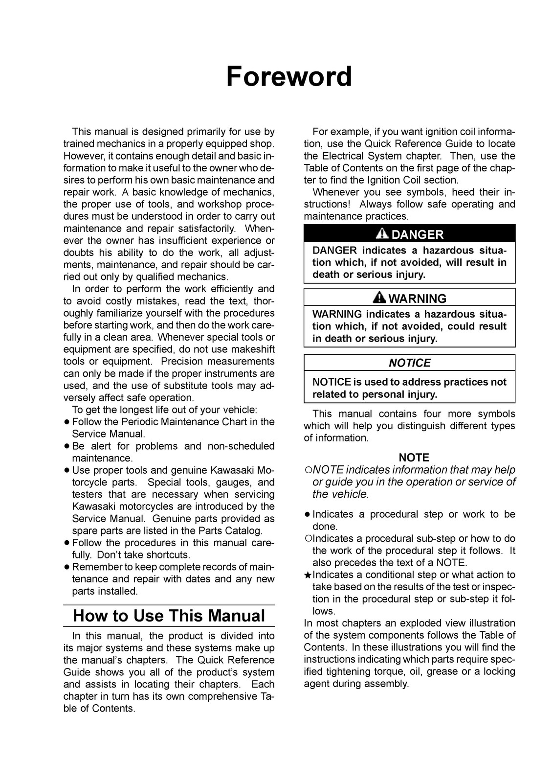 KAWASAKI KX85 KX85-II KX100 Motorcycle Service Manual – WIRE BOUND – COVERS