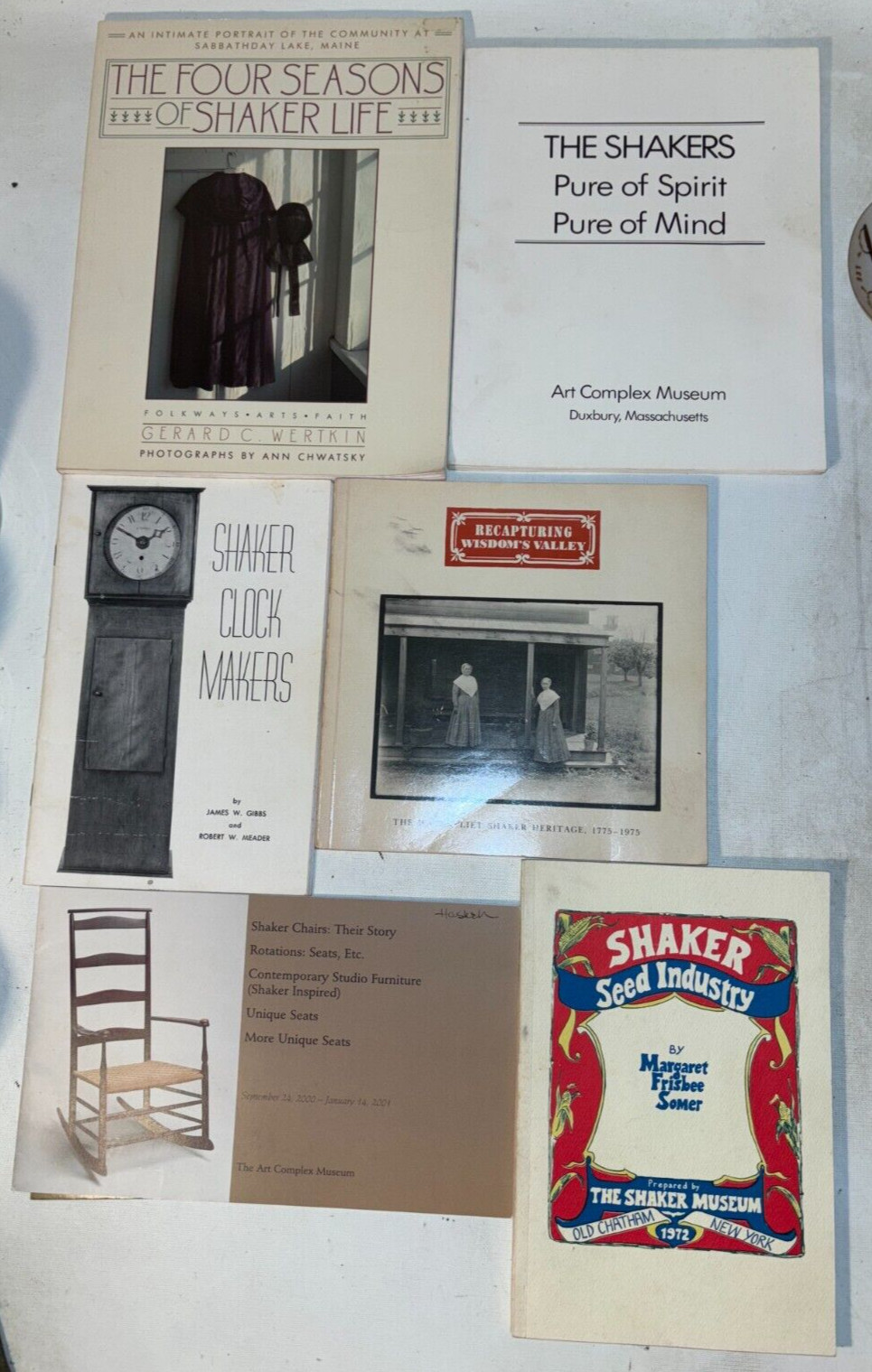 (5) Mixed Shaker Book Lot Religion Life Furniture Clocks Seeds Watervliet etc.