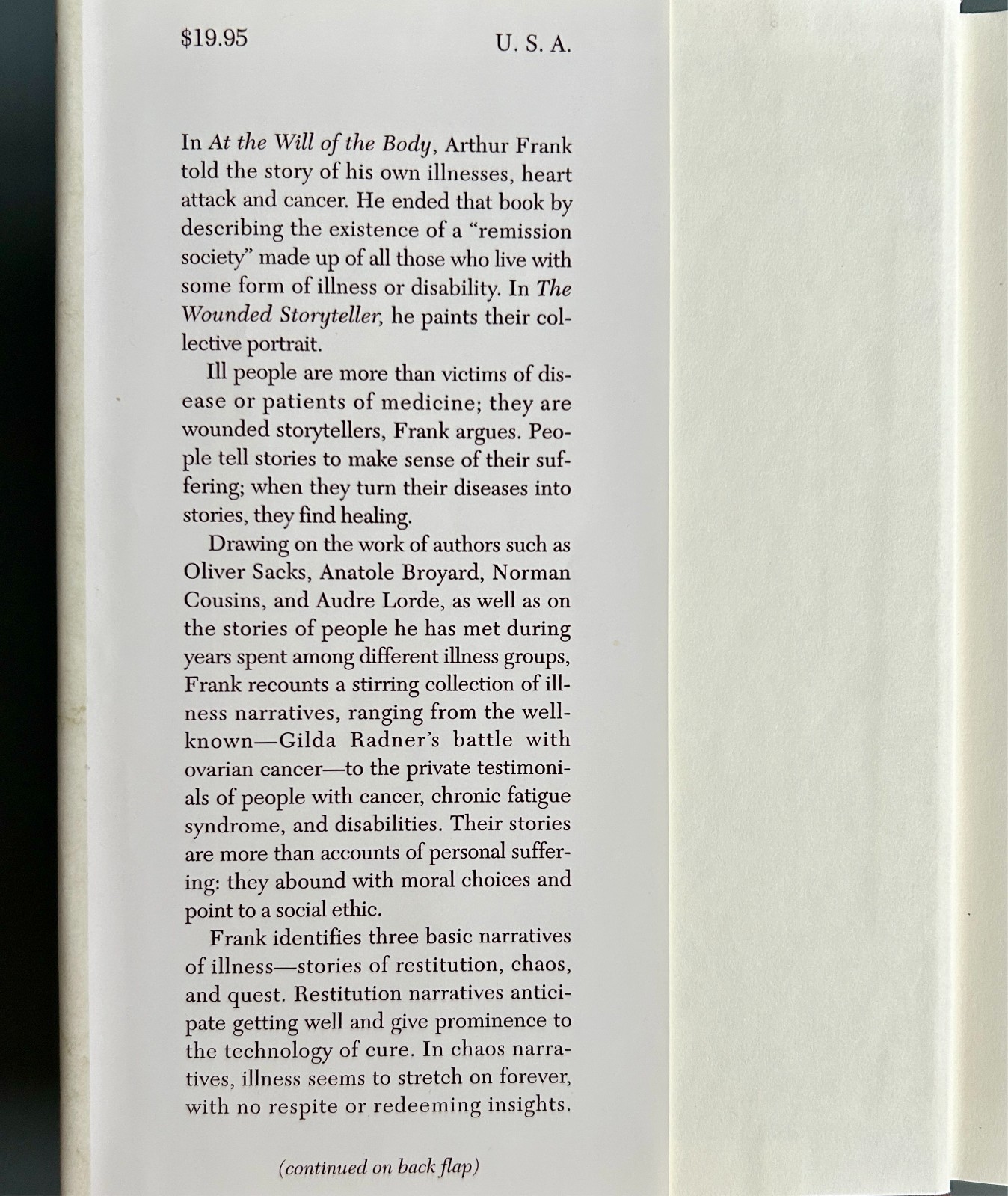 The Wounded Storyteller: Body, Illness, and Ethics – Arthur W. Frank – HC/DJ – G