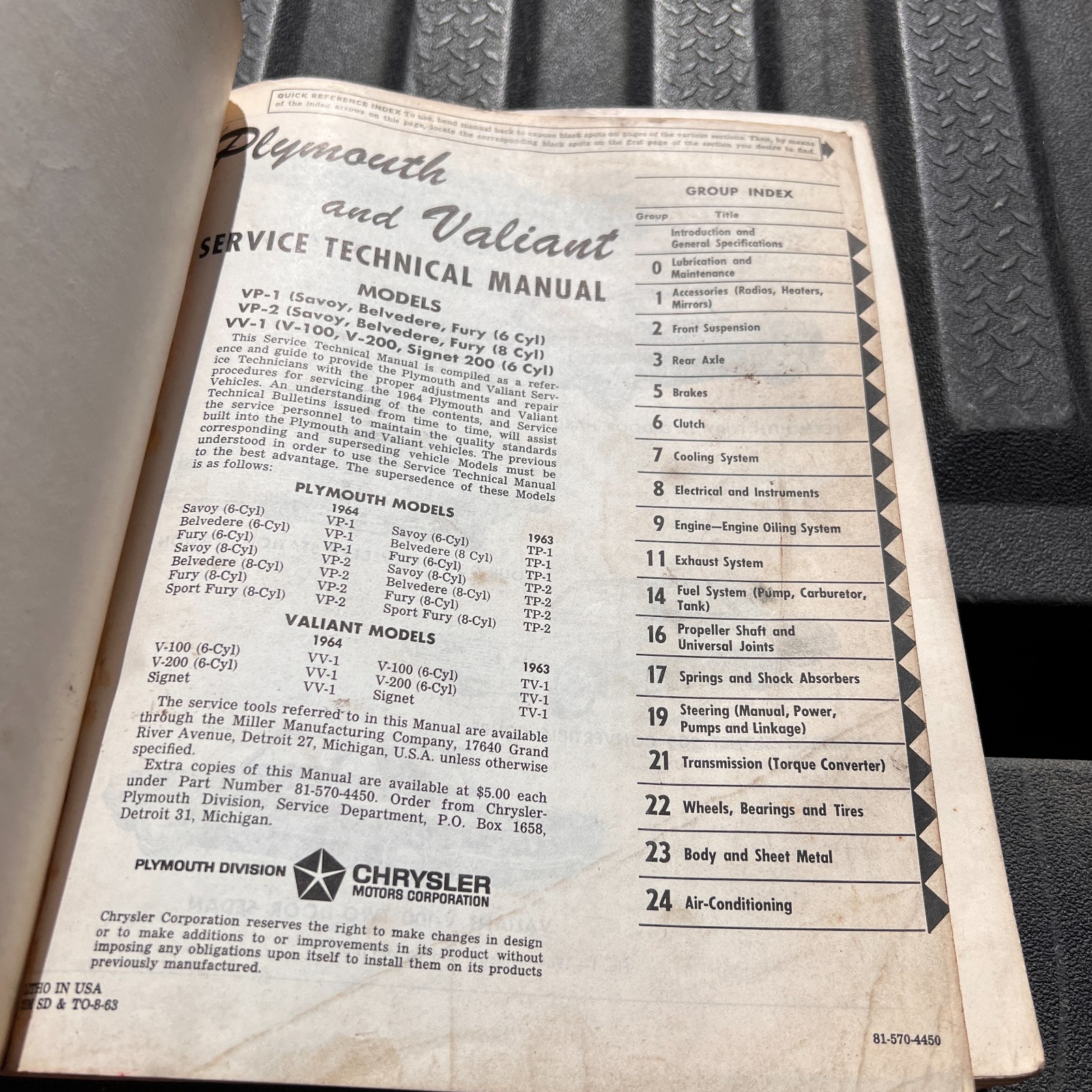 1964 Plymouth Service Technical Manual Valiant