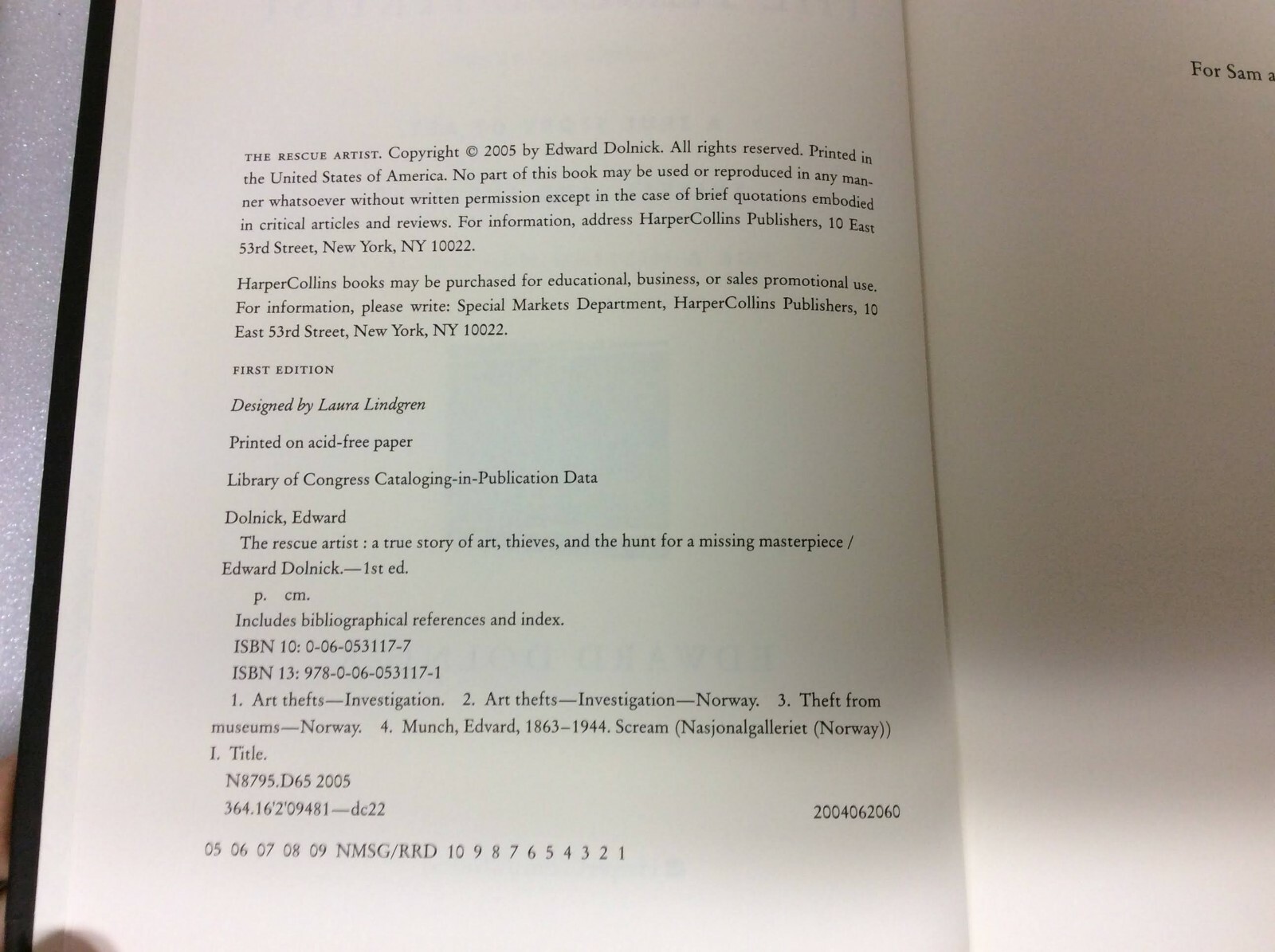 Rescue Artist : A True Story of Art, Thieves….By Edward Dolnick (2005 HC/DJ )