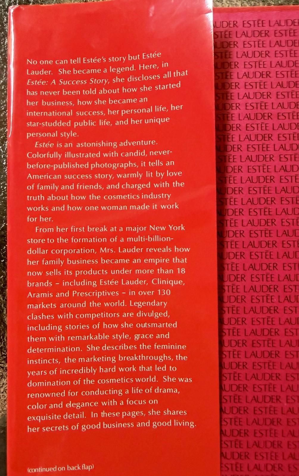 Estée A Success Story by Estée Lauder 1985 2nd Printing Hardcover Dust Jacket