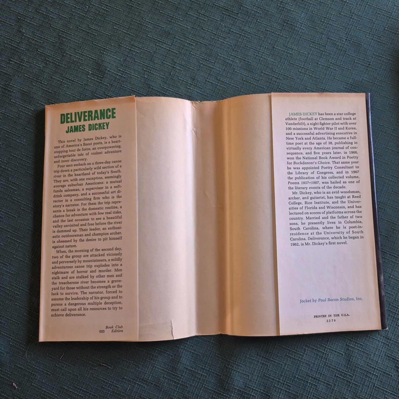 Deliverance by James Dickey, First Book Club Edition (hardcover 1970)VG+/VG