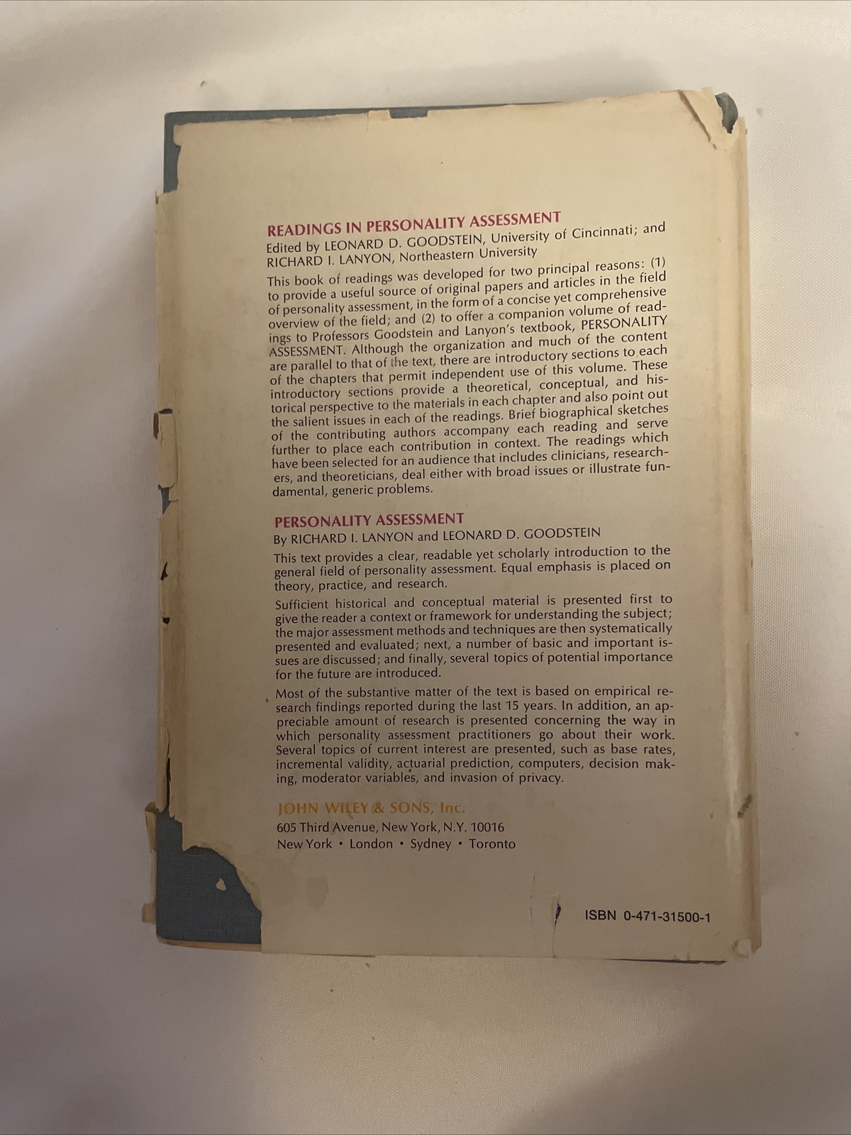 Readings in Personality Assessment Hardcover