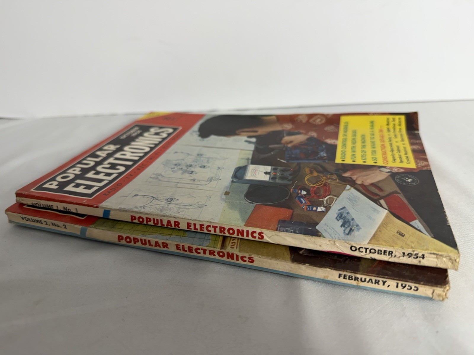 Vtg Popular Electronics Magazine October 1954 1st Issue. Feb 1955 Poor Condition
