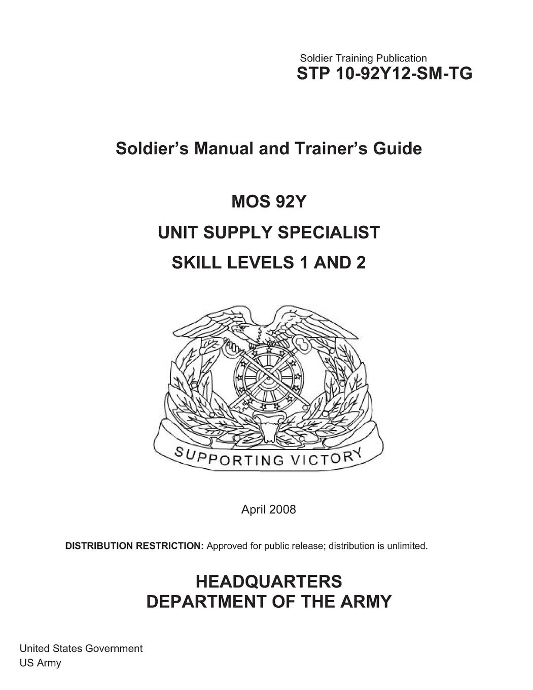 Soldier Training Publication STP 10-92Y12-SM-TG Soldier’s Manual and Train…