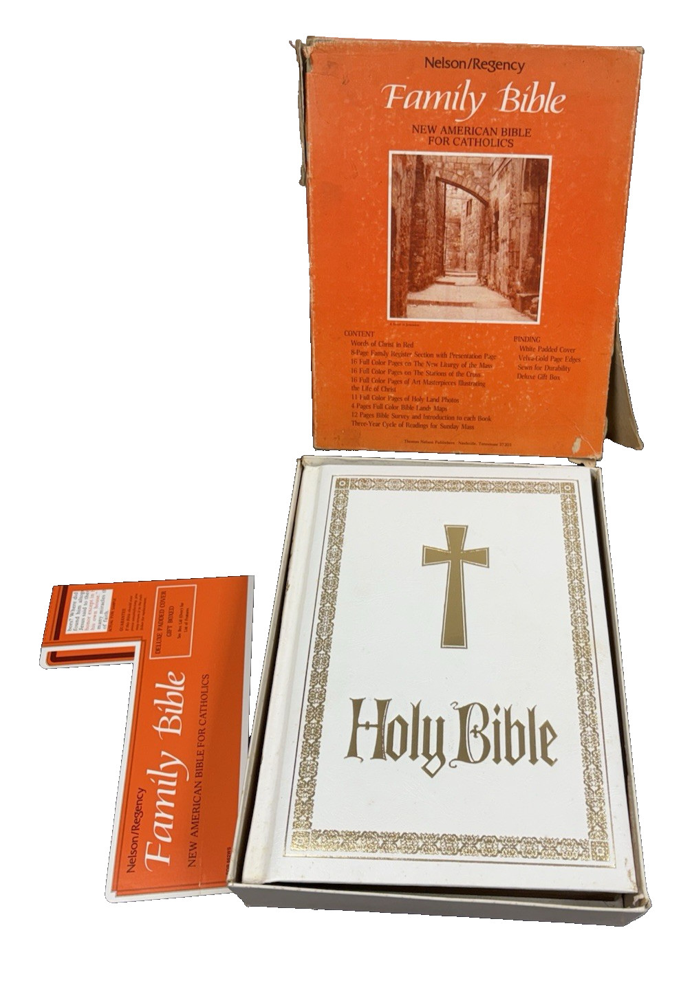 Vtg Regency Family Bible 1978 Padded White Cover Box Registry Section Gold Edged