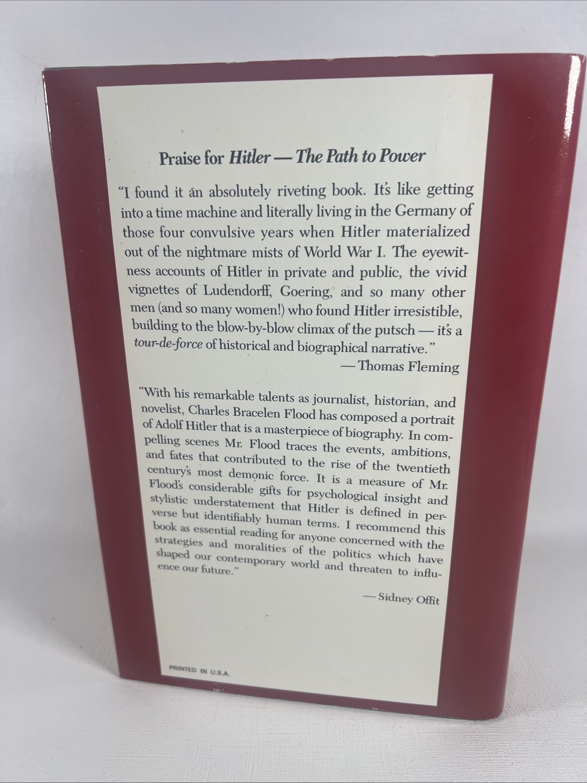 Hitler The Path to Power by Charles Bracelen Flood Hardcover 1989 HCDJ- Good