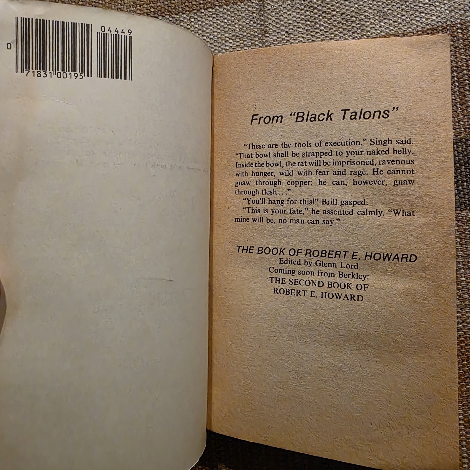 Book of Robert E Howard PB Glenn Lord 1980 1st Berkley Conan Fantasy