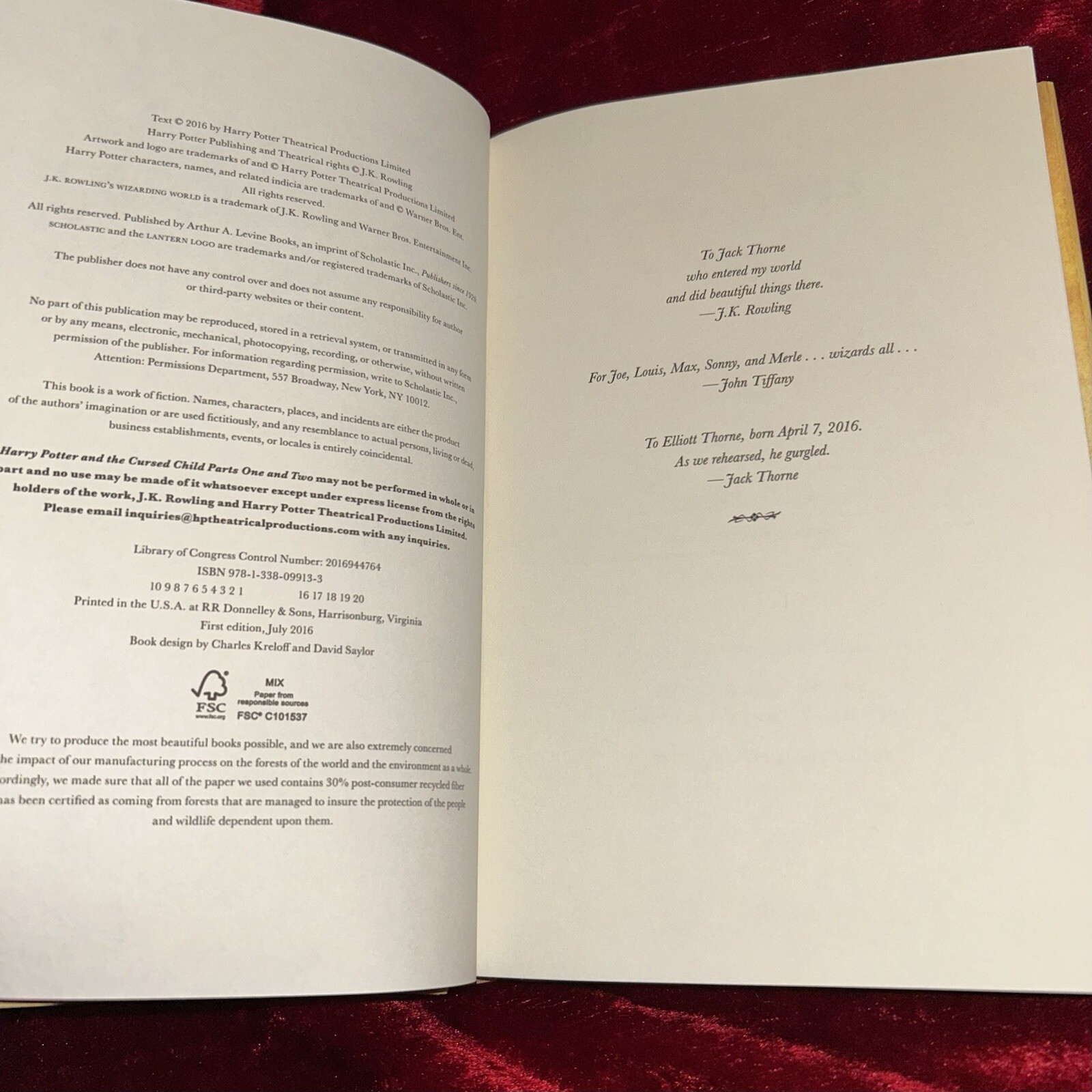 Harry Potter and the Cursed Child Parts One & Two Special Rehearsal Edition HC