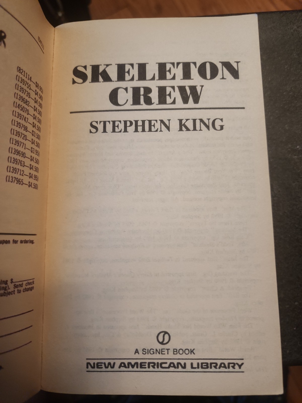 Skeleton Crew by Stephen King, First Signet Printing 1985 Paperback HORROR
