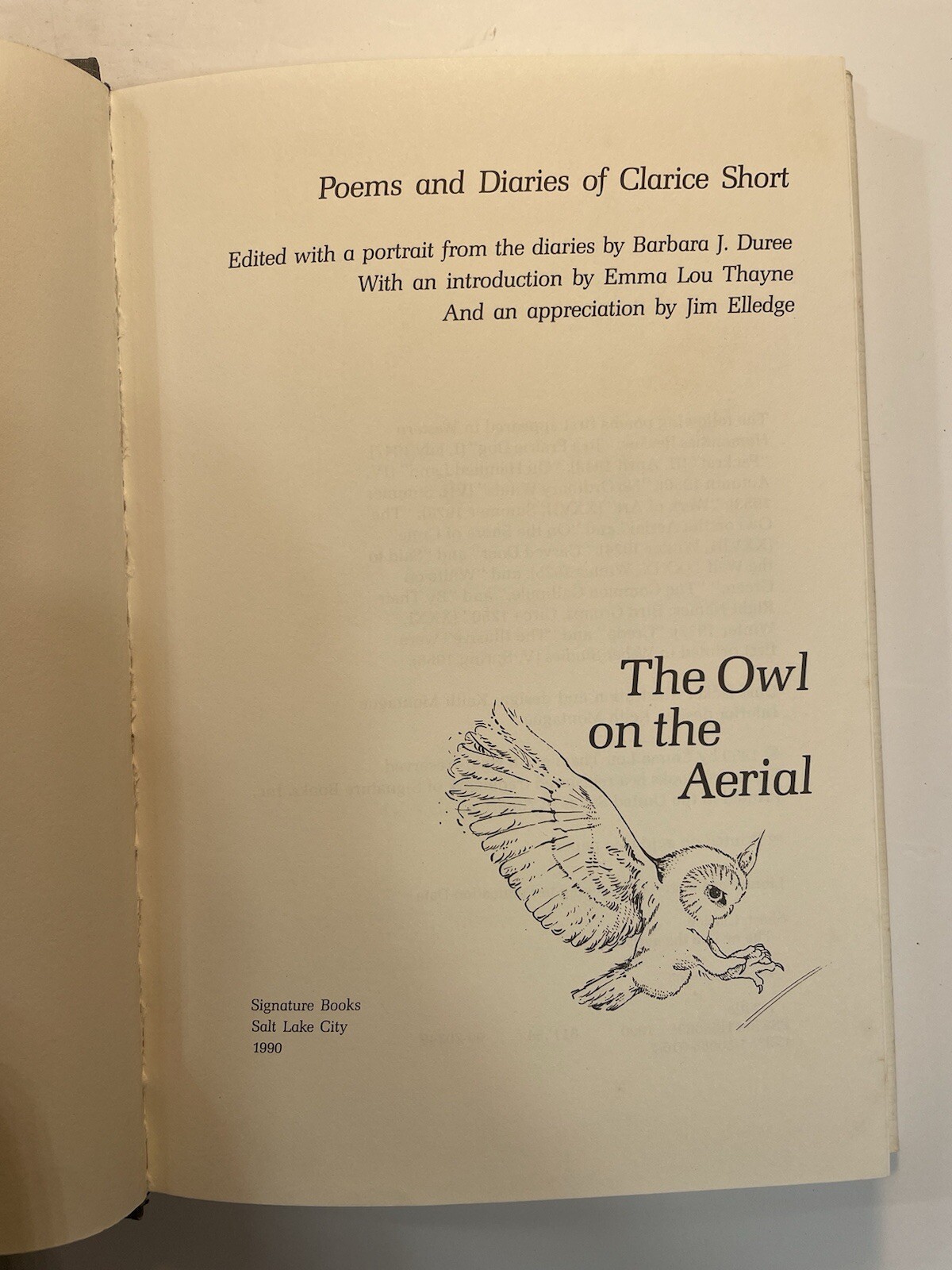 THE OWL ON THE AERIAL POEMS AND DIARIES OF CLARICE SHORT Hardcover Dust Jacket