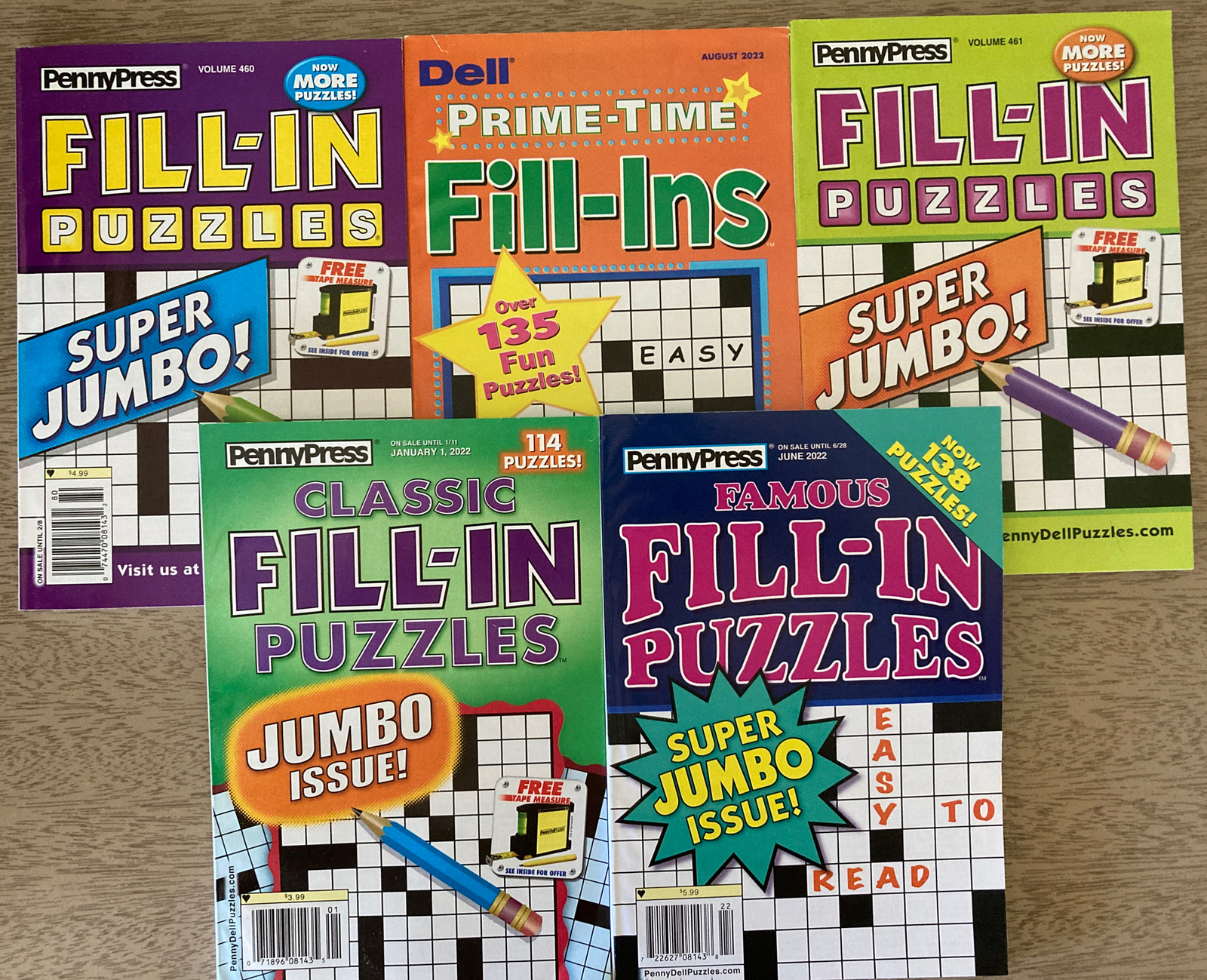 Lot of 5 Penny Press Fill-Ins Puzzle Books Famous Classic Prime-Time F33