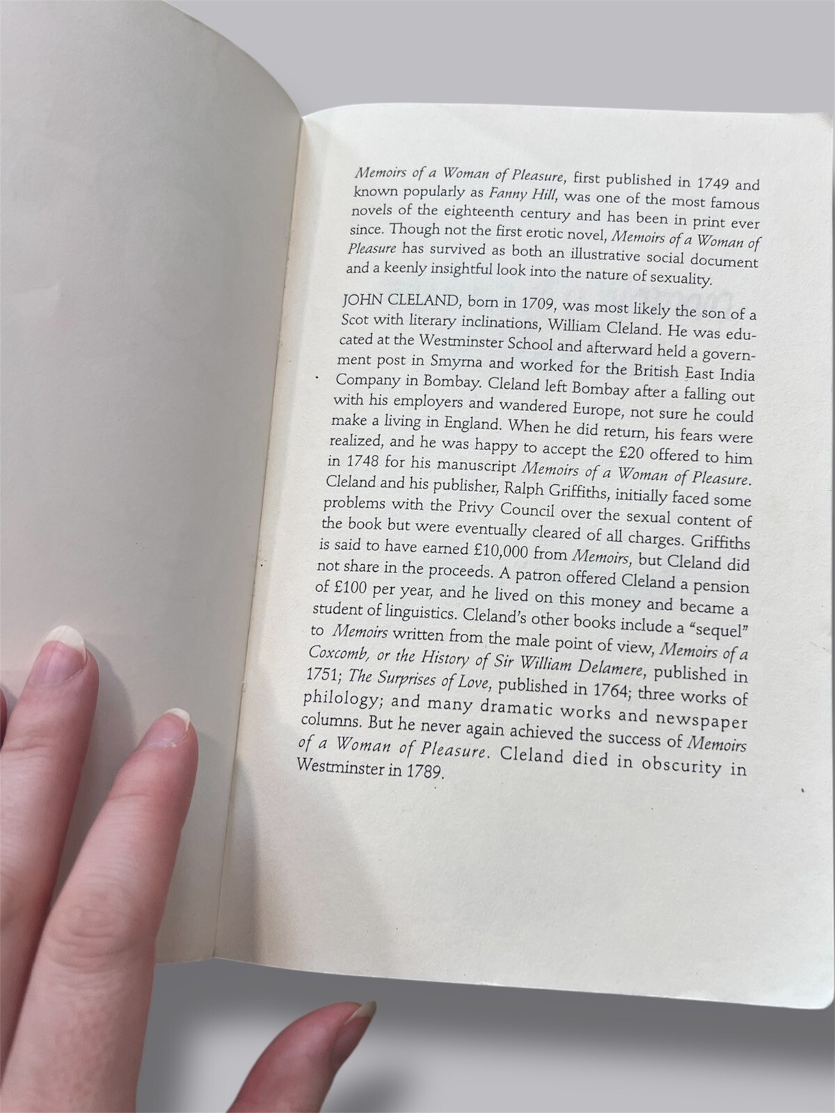 John Cleland Memoirs of a Woman of Pleasure Grove Book of the Month 1993